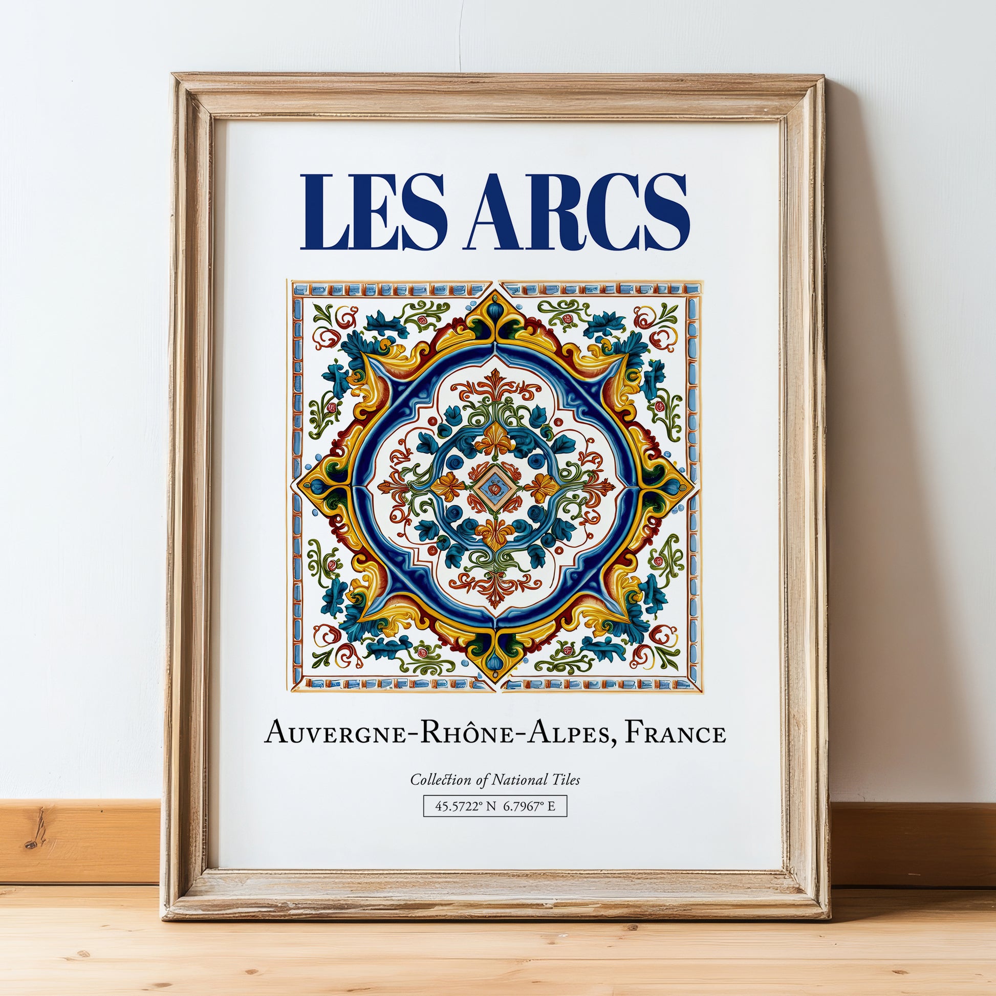 Les Arcs, France – Travel Wall Decor, in wooden frame leaning on the floor
