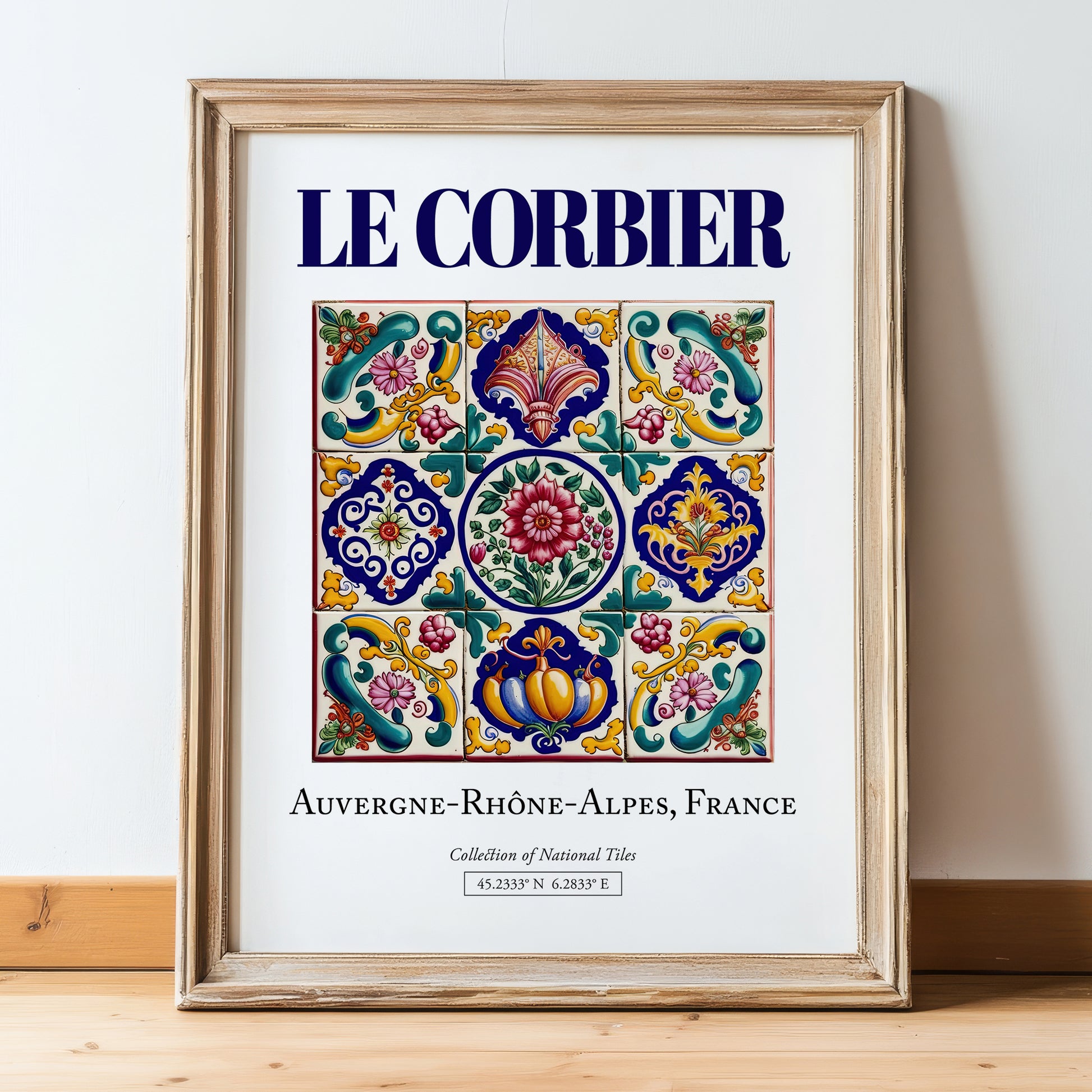 Le Corbier, France – Travel Poster, in wooden frame leaning on the floor