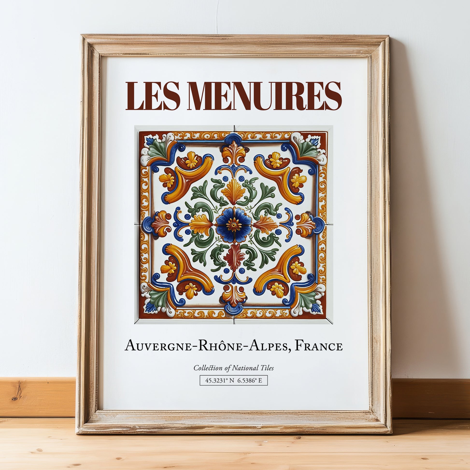 Les Menuires, France – Travel Print, in wooden frame leaning on the floor