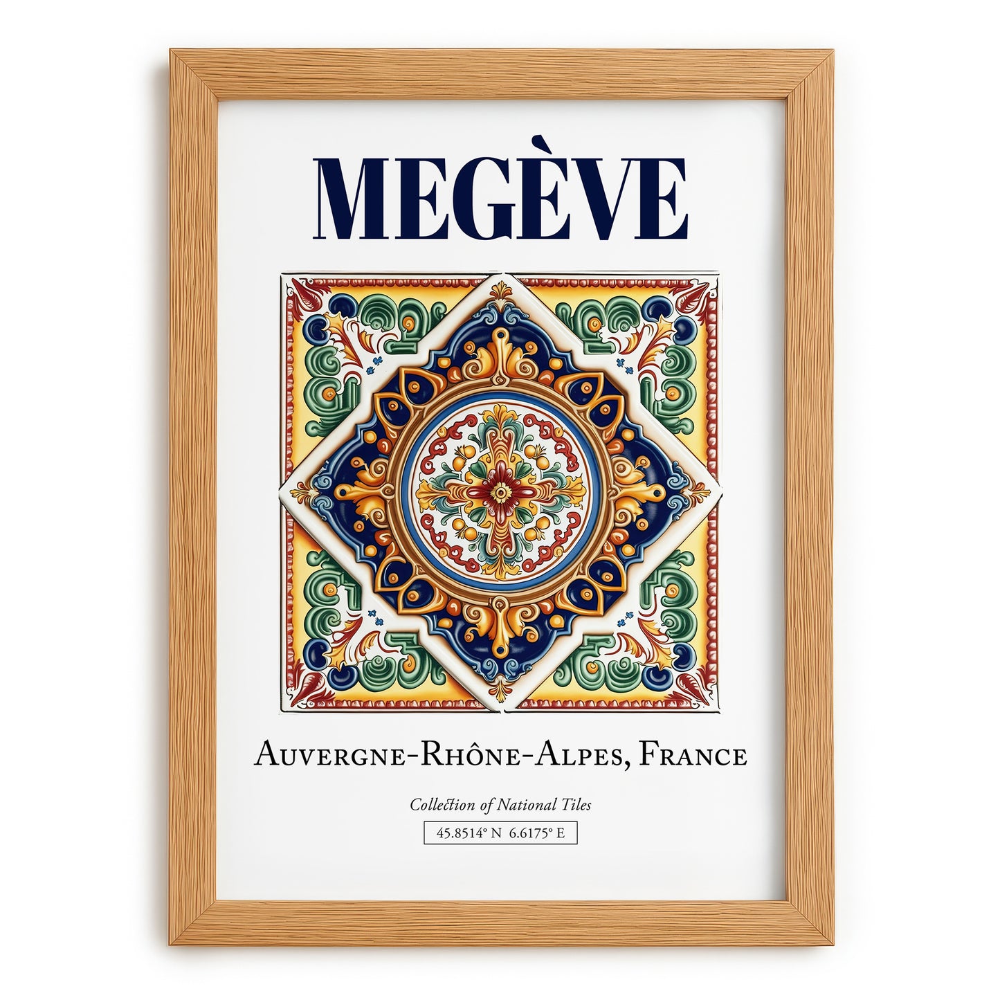 Megève, France – Minimalist Travel Print, set in oak frame