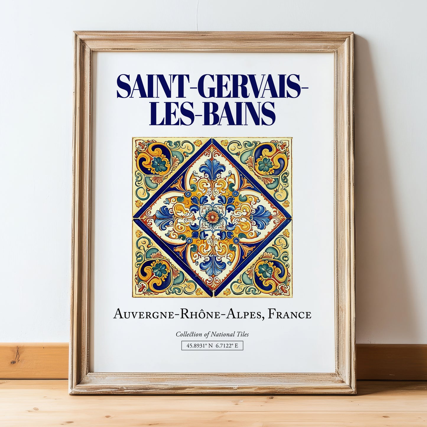Saint-Gervais-les-Bains, France – Away From Home Poster, in wooden frame leaning on the floor