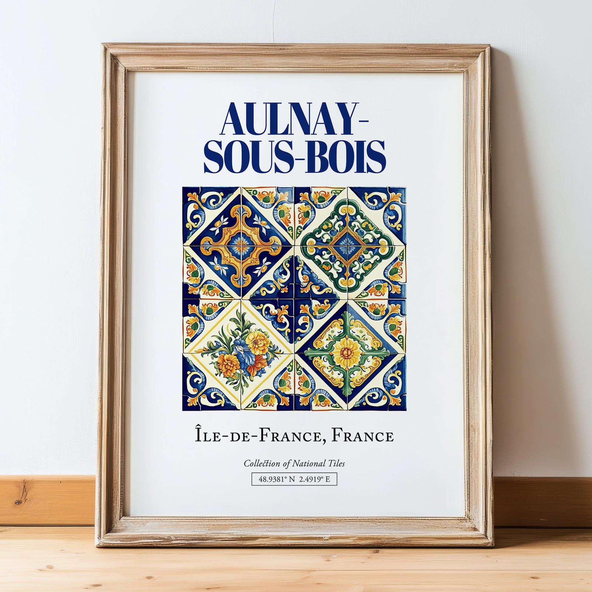 Aulnay-sous-Bois, France – Cultural Heritage Wall Art, in wooden frame leaning on the floor