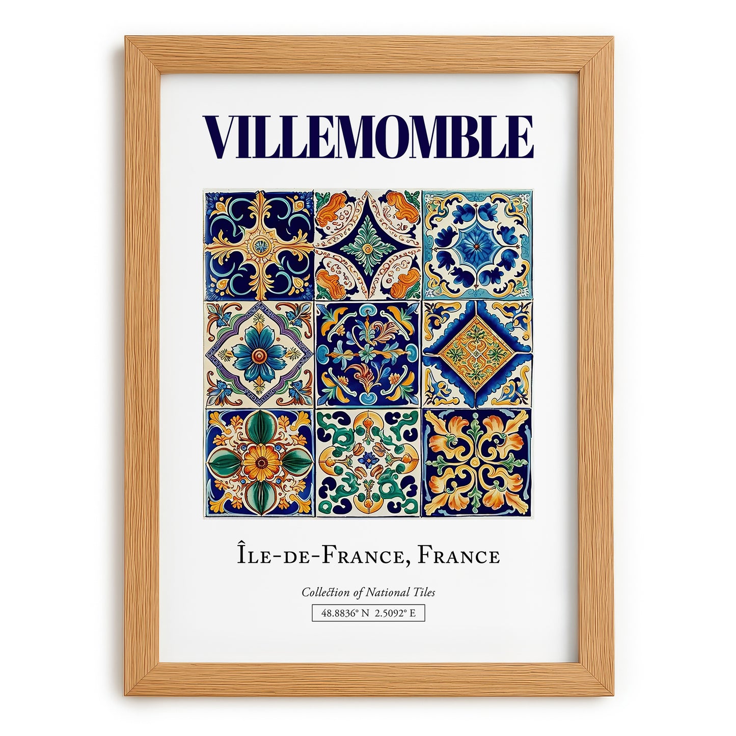 Villemomble, France – Minimalist Travel Print, set in oak frame