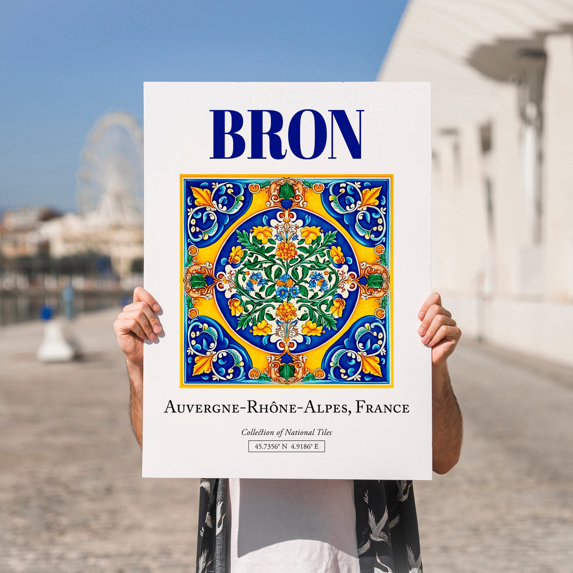 Bron, France – Travel Print, no-text version framed in wood