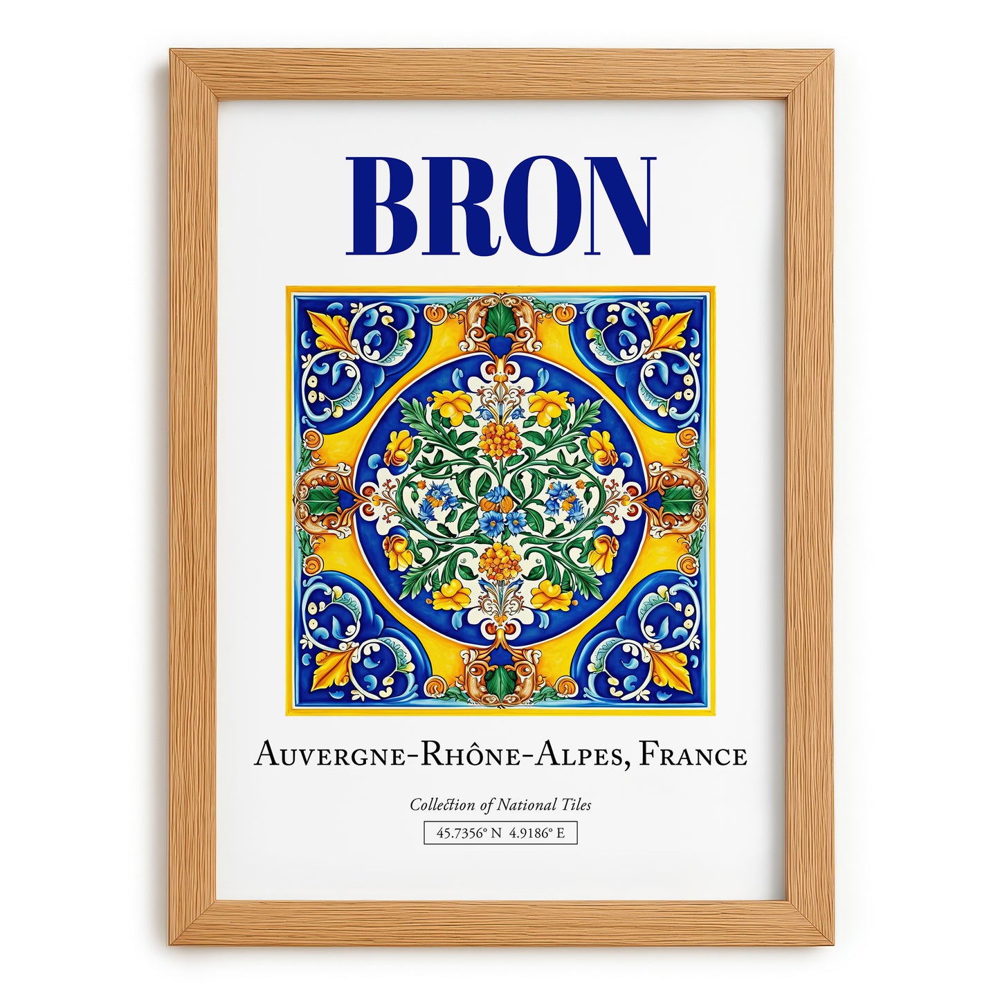 Bron, France – Travel Print, set in oak frame