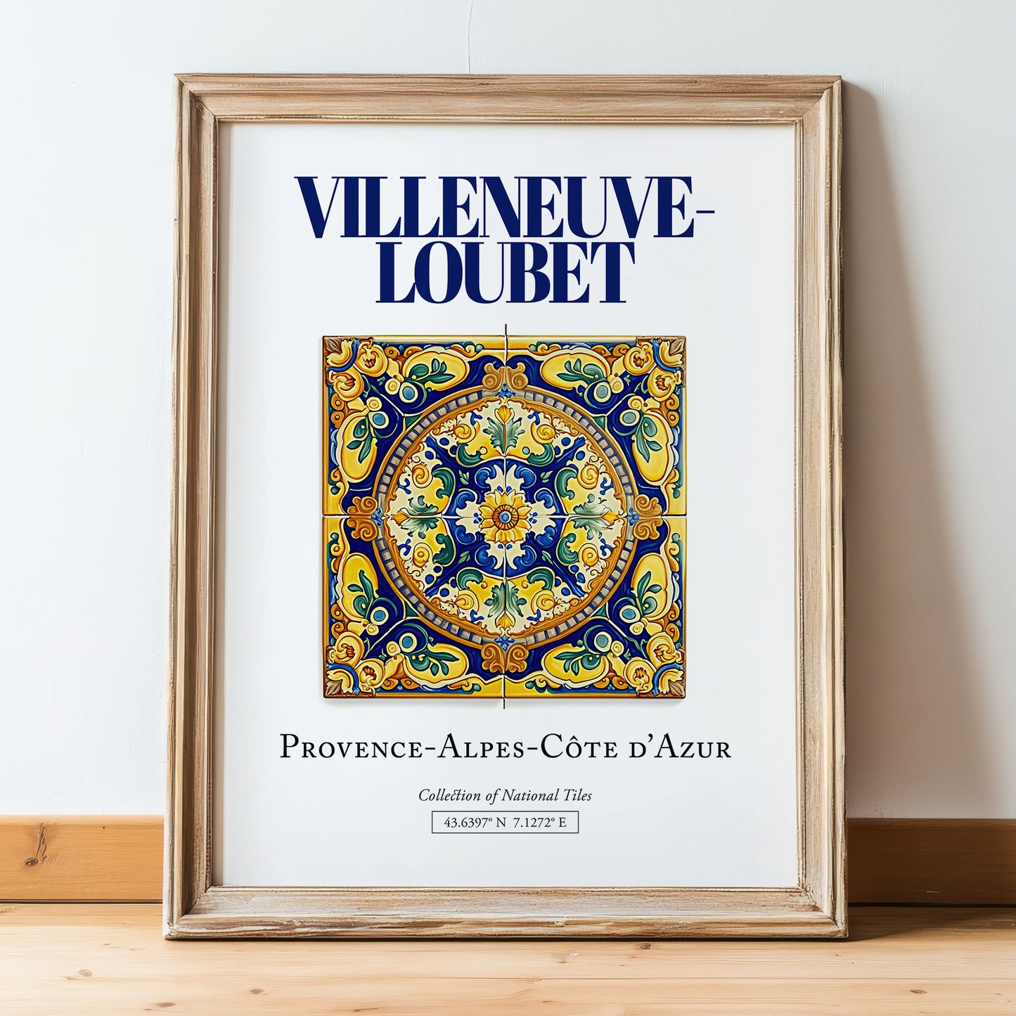 Villeneuve-Loubet, France – Travel Wall Art, in wooden frame leaning on the floor