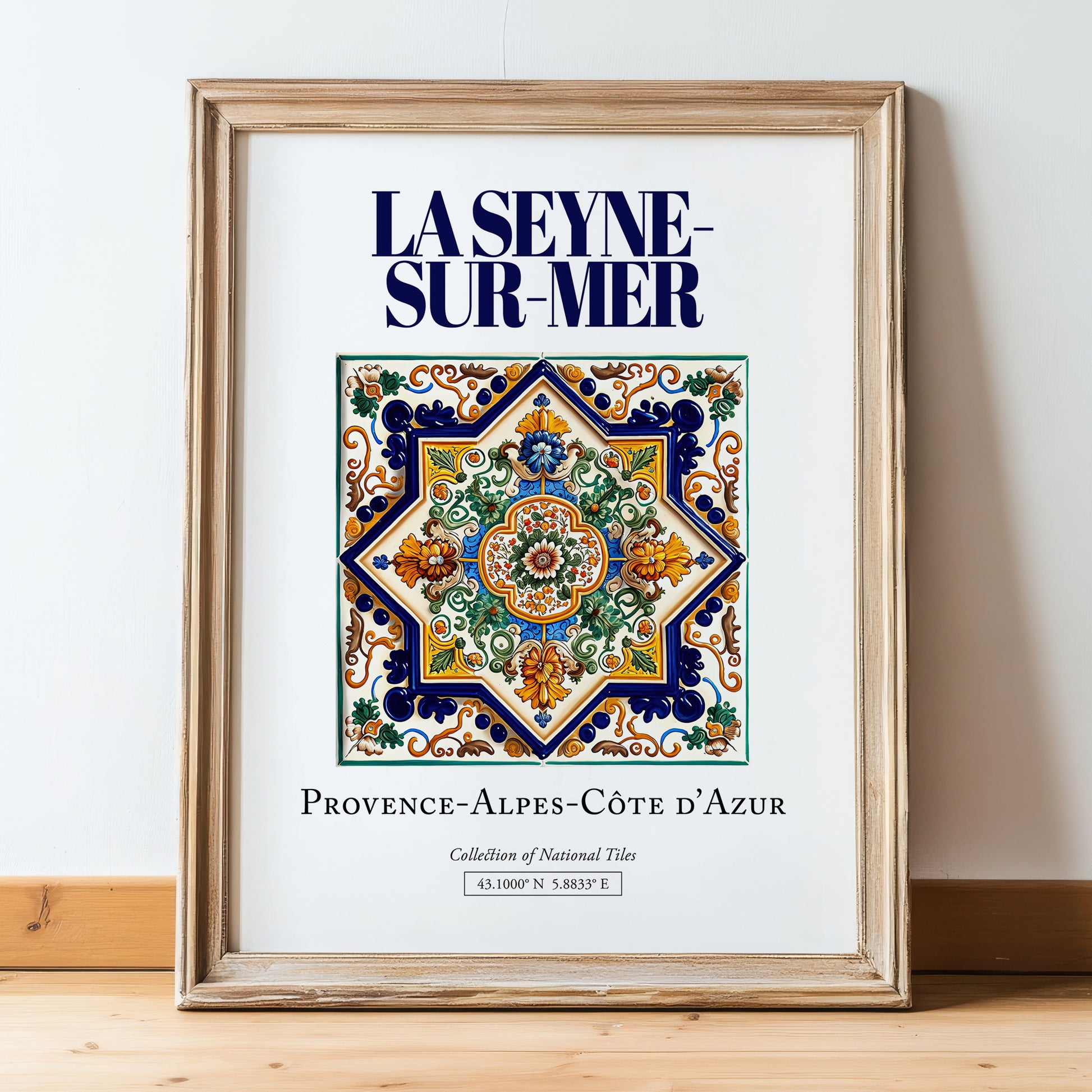 La Seyne-sur-Mer, France – Travel Poster, in wooden frame leaning on the floor