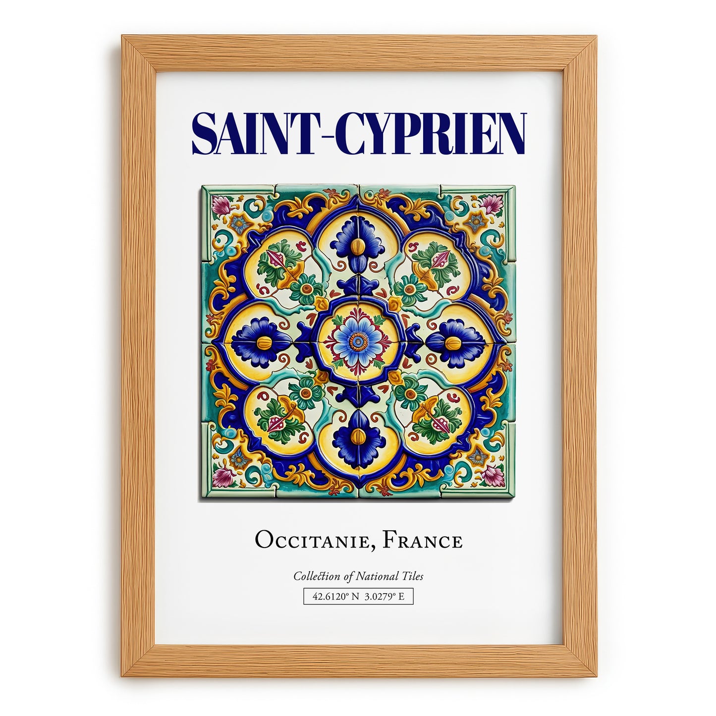 Saint-Cyprien, France – World Heritage Travel Poster, set in oak frame
