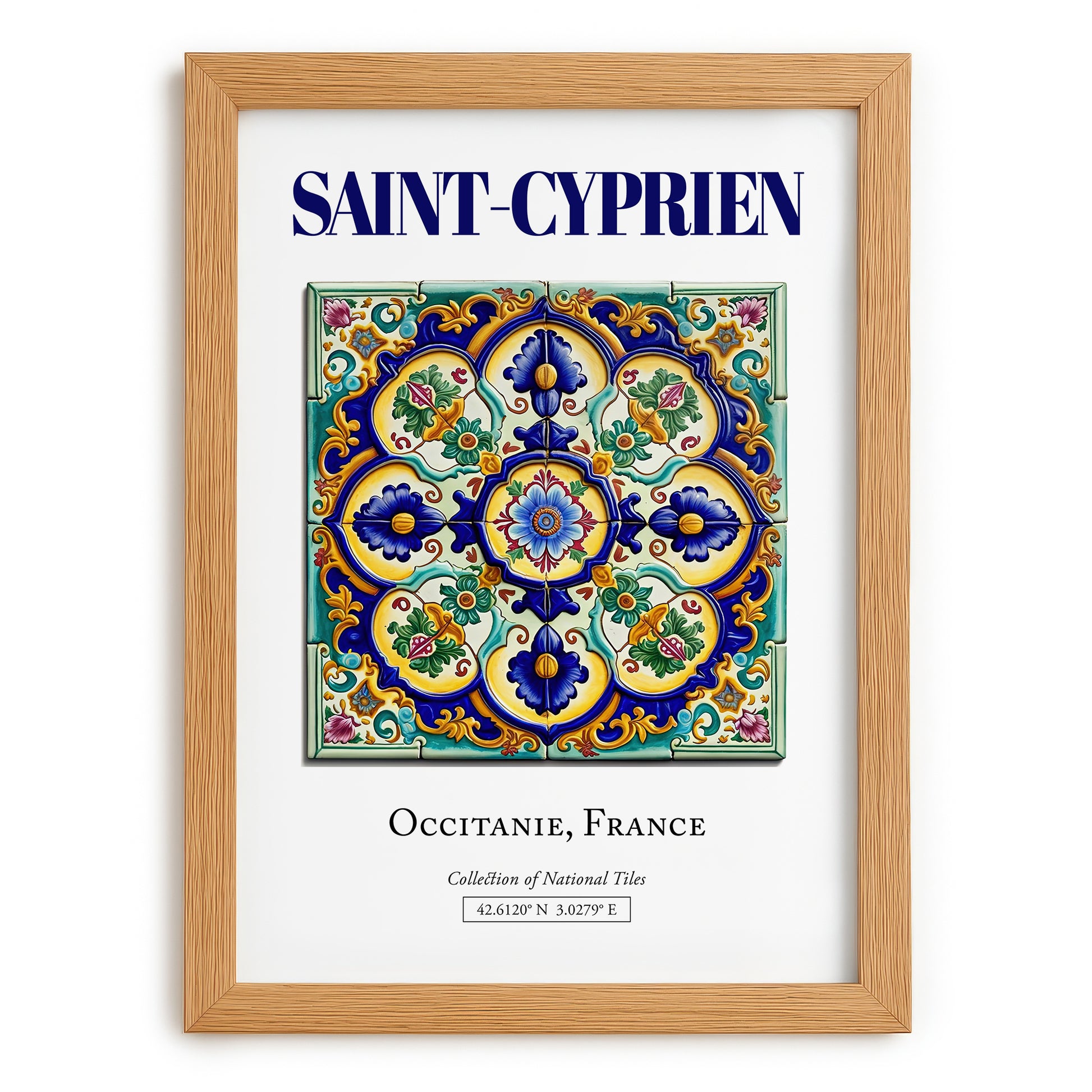 Saint-Cyprien, France – World Heritage Travel Poster, set in oak frame