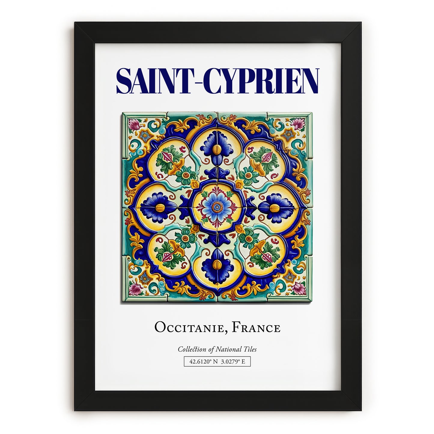 Saint-Cyprien, France – World Heritage Travel Poster, in sleek black frame