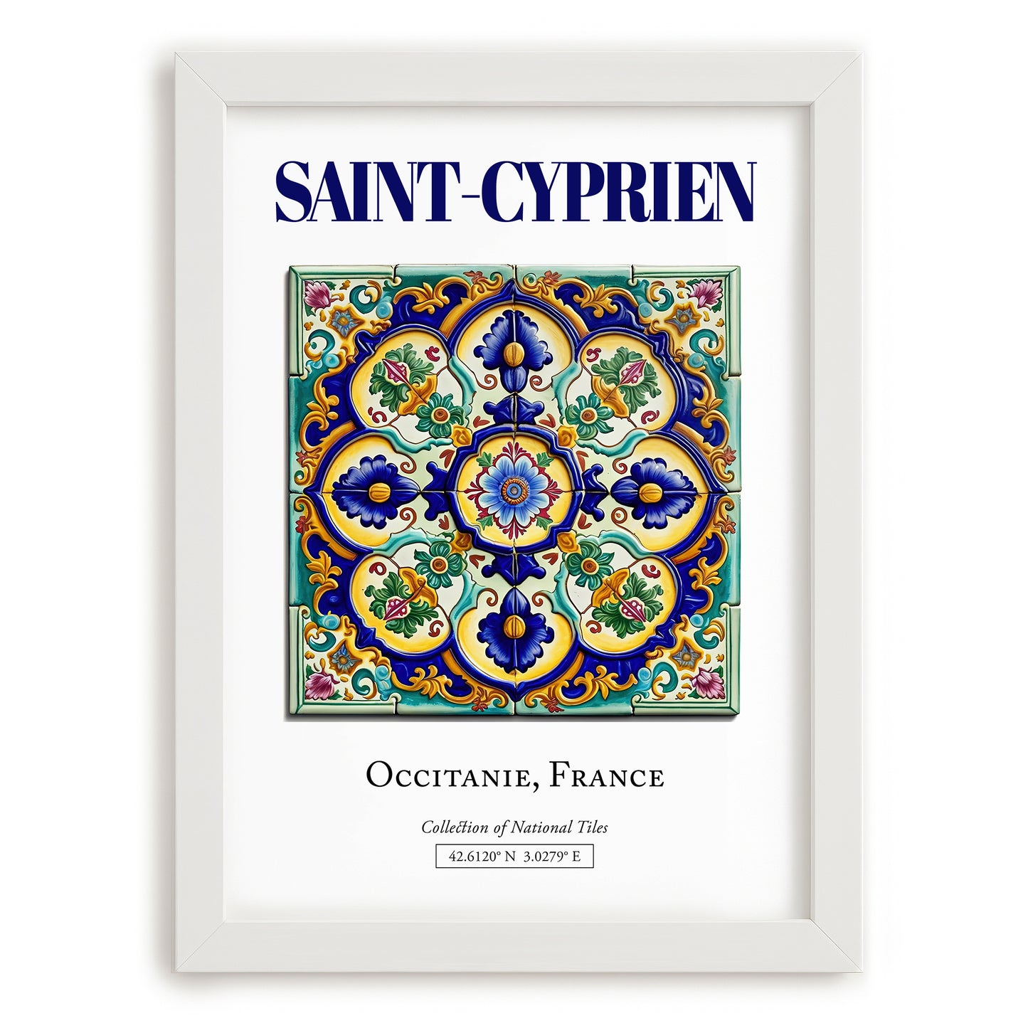Saint-Cyprien, France – World Heritage Travel Poster, placed in minimal white frame