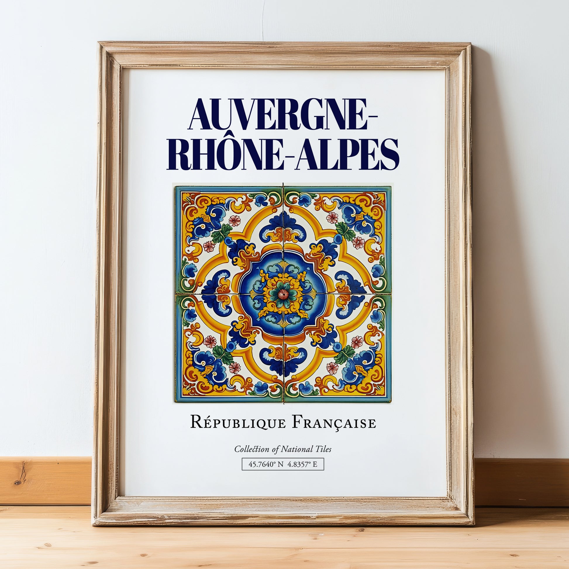 Auvergne-Rhône-Alpes, France – Travel Wall Art, in wooden frame leaning on the floor