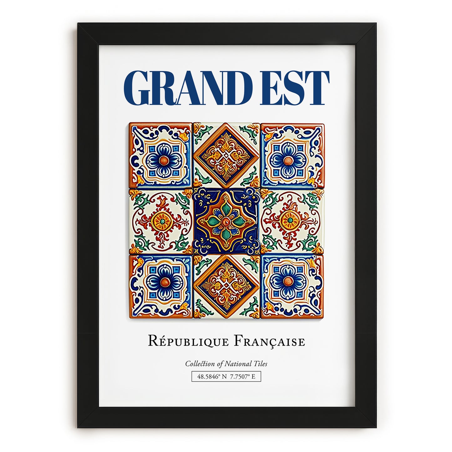 Grand Est, France – Retro Travel Poster, in sleek black frame