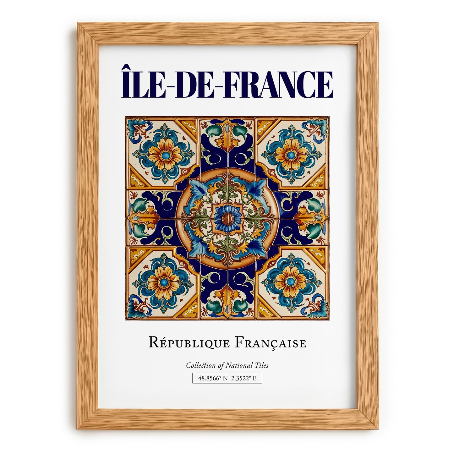 Île-de-France, France – World Heritage Travel Poster, set in oak frame