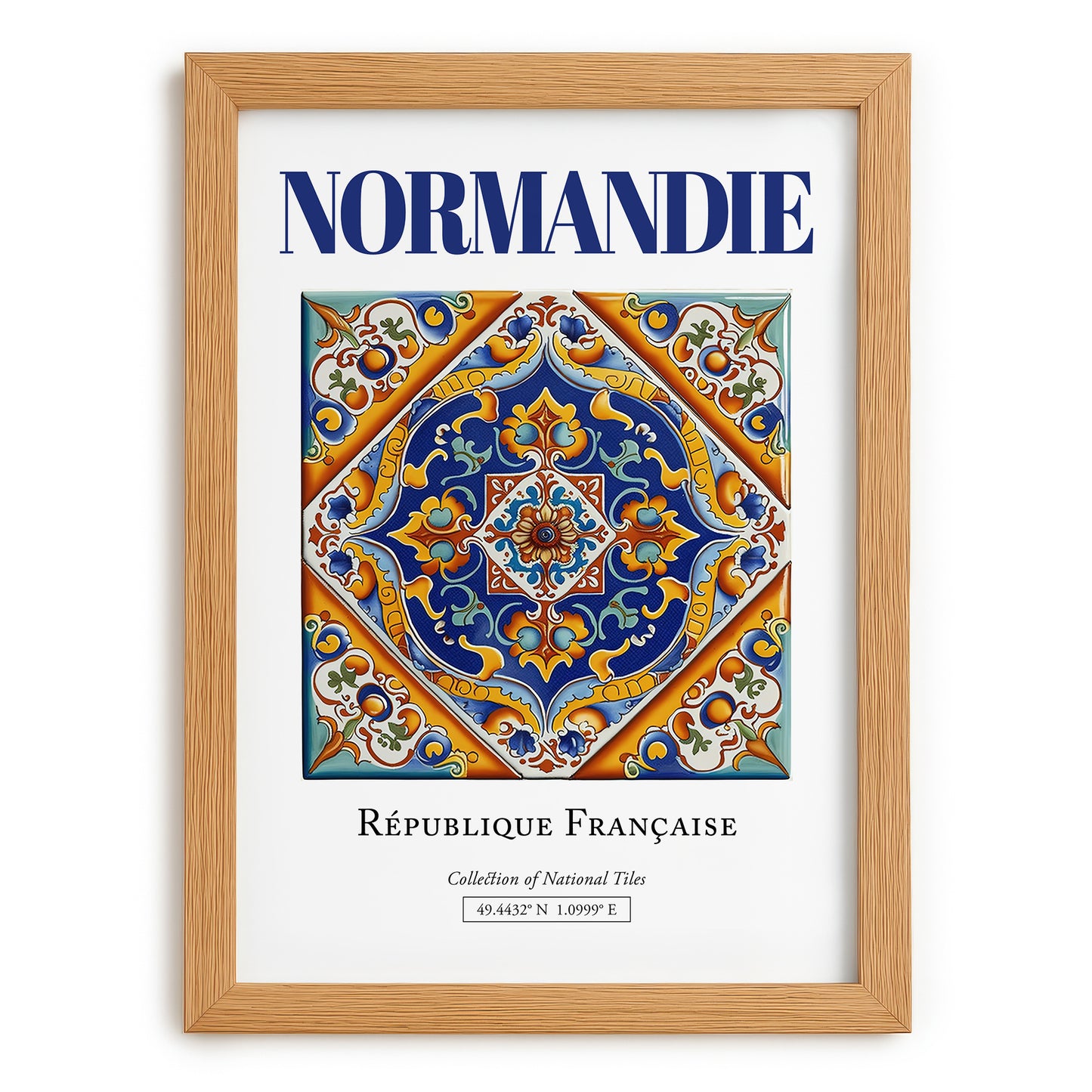 Normandie, France – Travel Print, set in oak frame