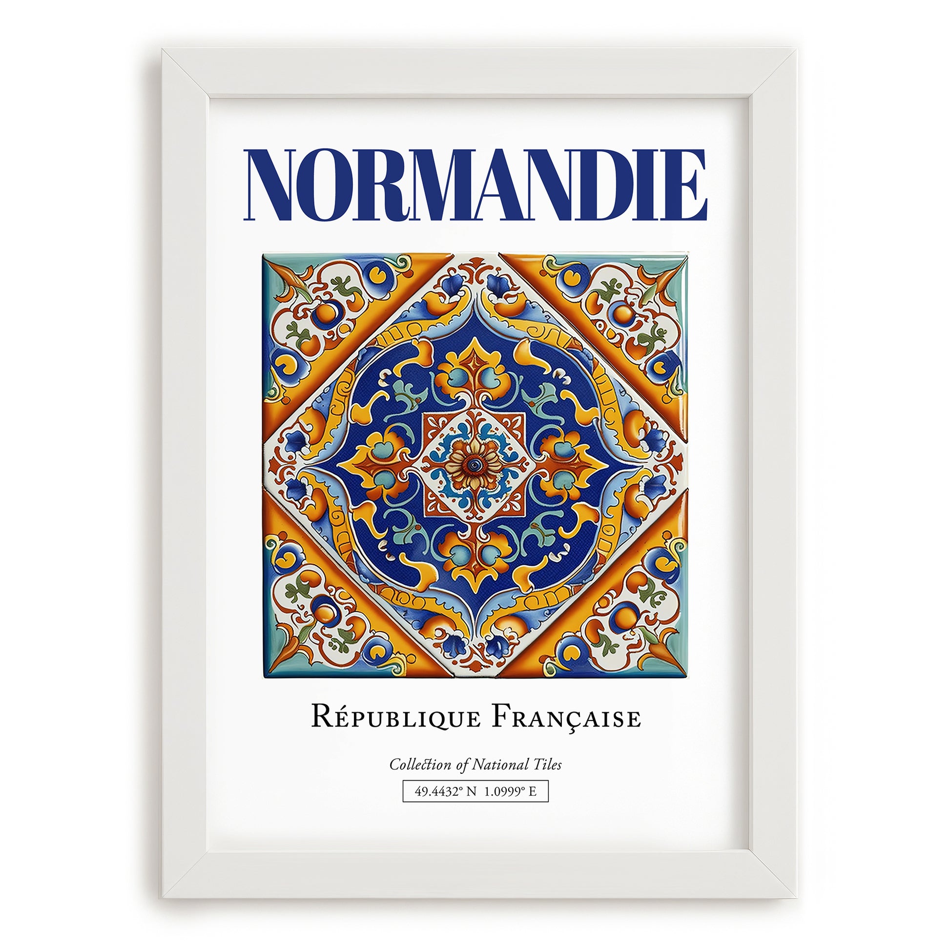 Normandie, France – Travel Print, placed in minimal white frame
