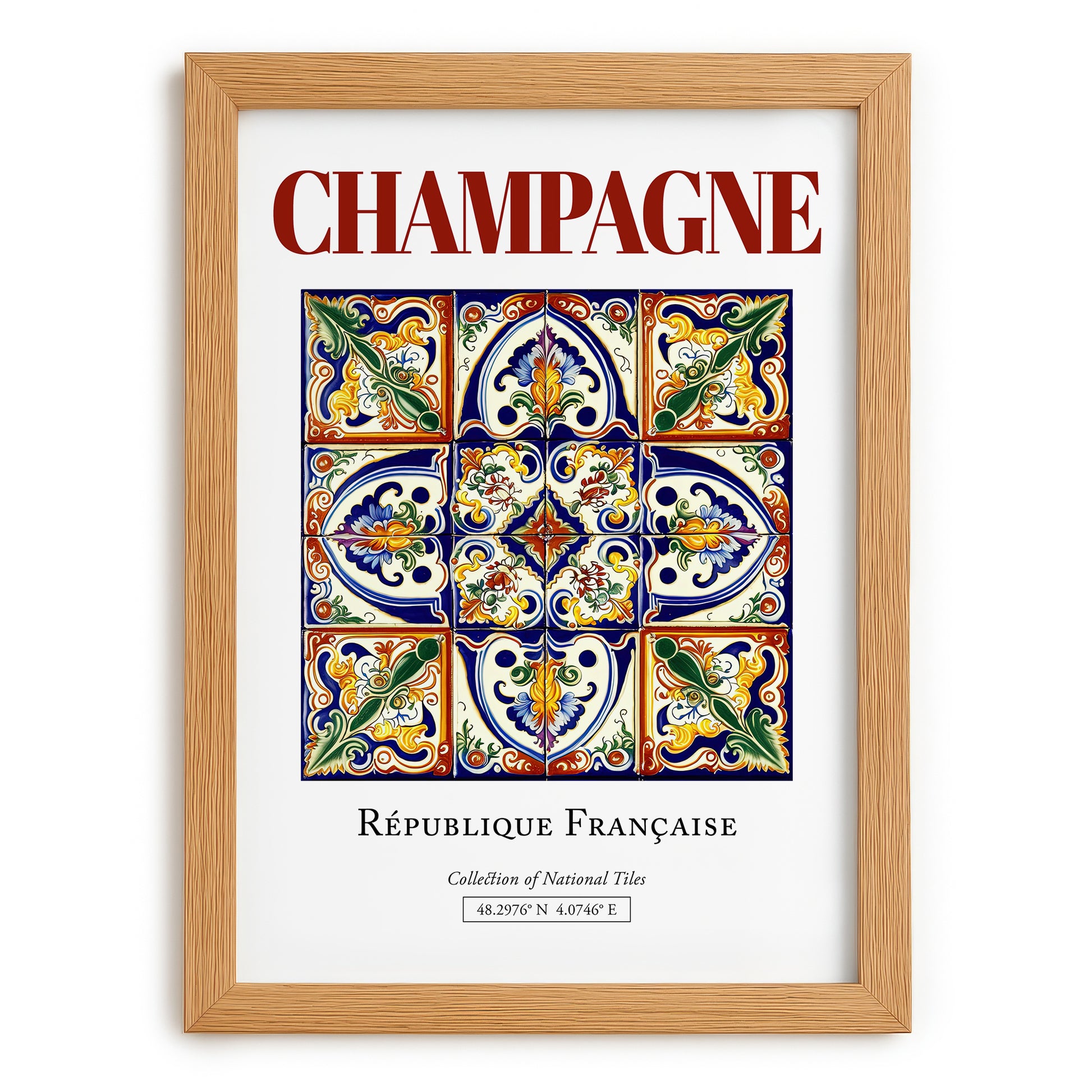 Champagne, France – Travel Poster, set in oak frame