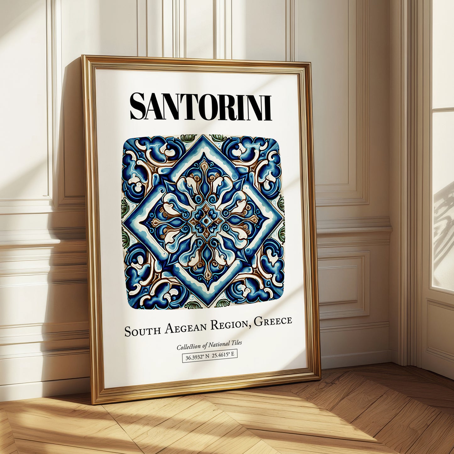 Santorini, Greece – Travel Poster, styled in a charming Paris street view