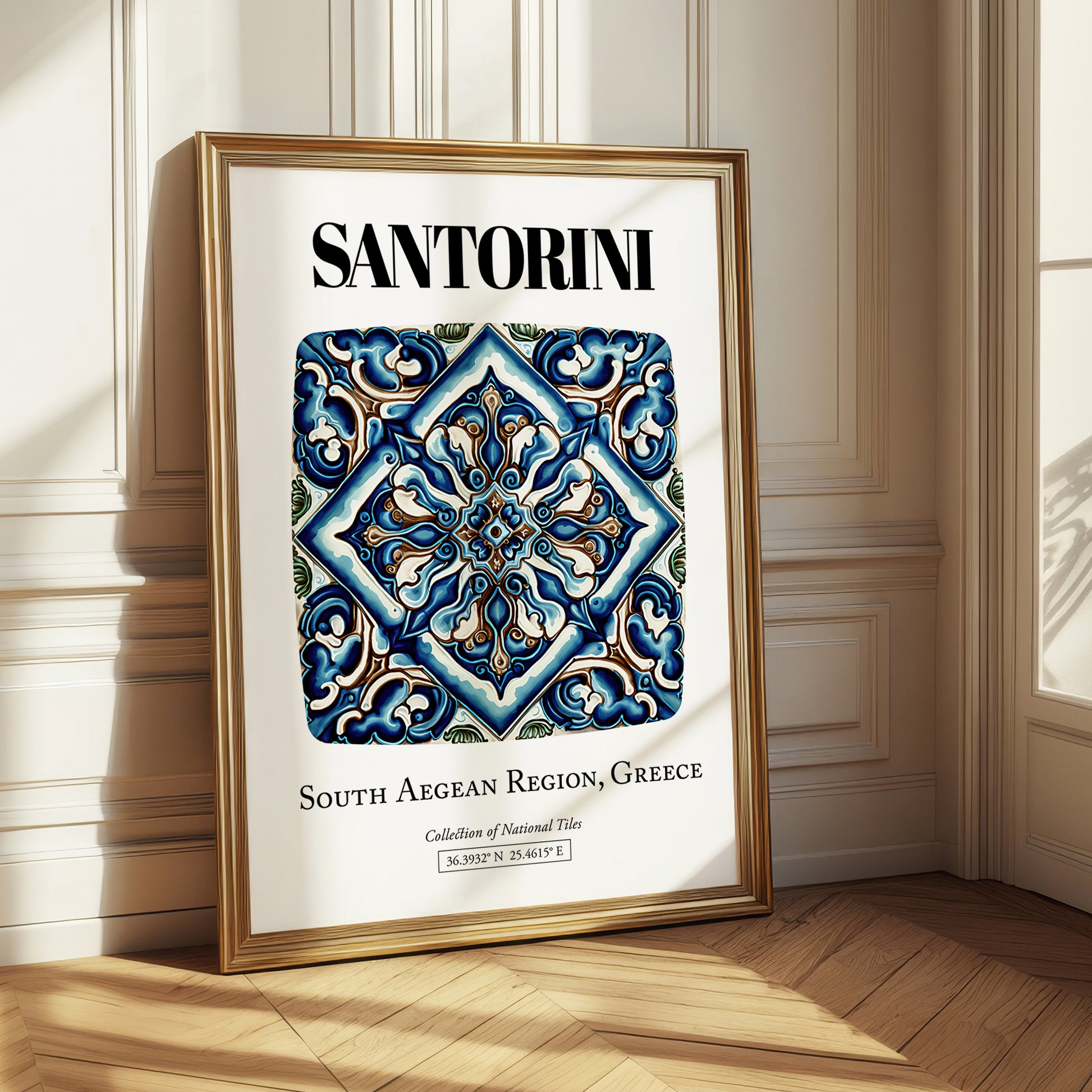 Santorini, Greece – Travel Poster, styled in a charming Paris street view