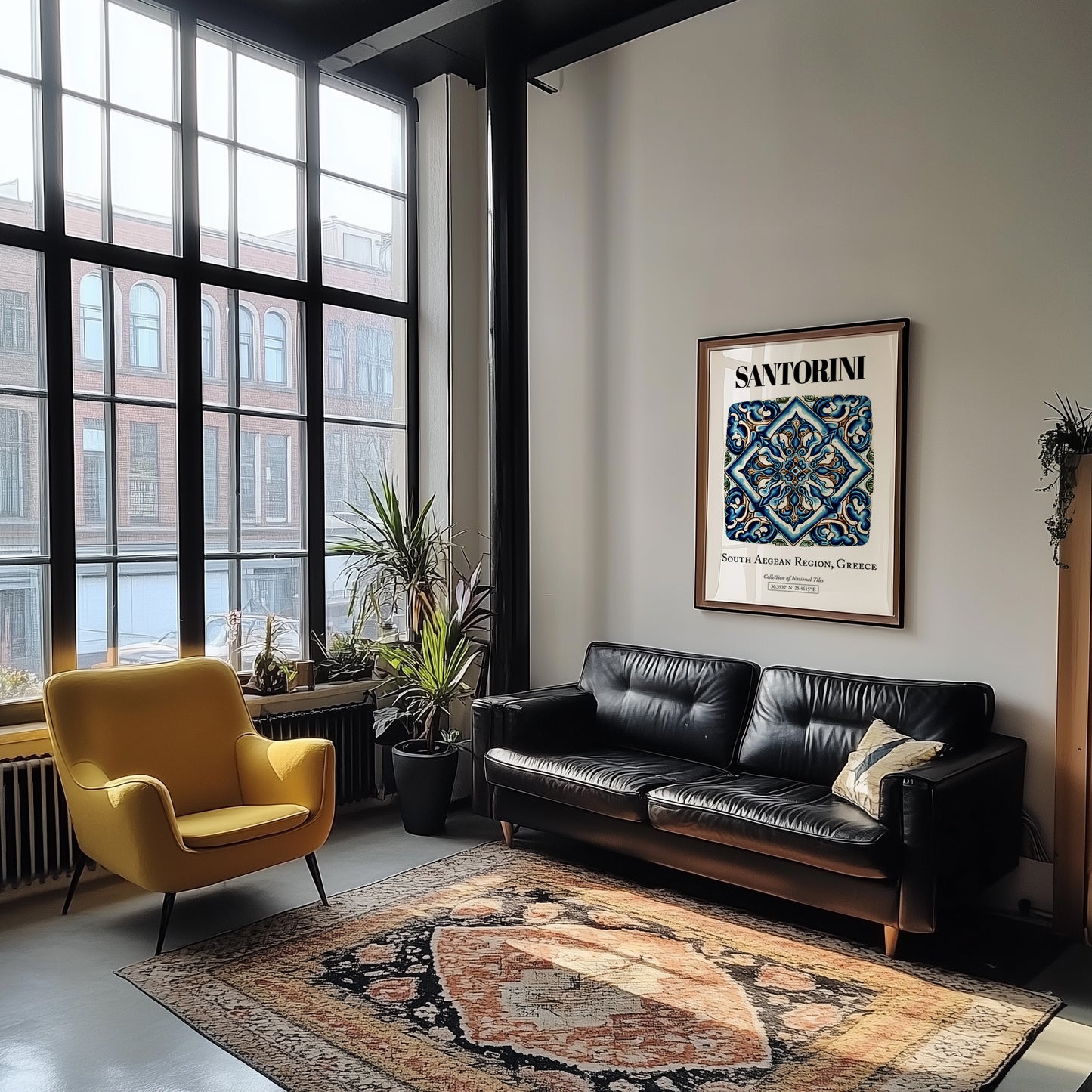 Santorini, Greece – Travel Poster, unframed on coastal sand