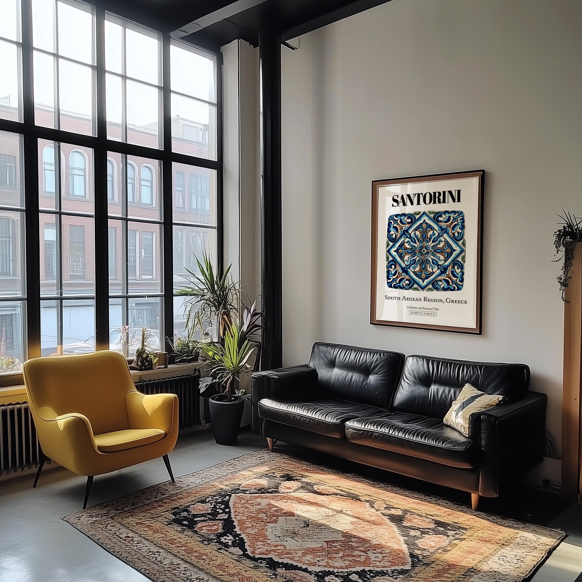 Santorini, Greece – Travel Poster, unframed on coastal sand