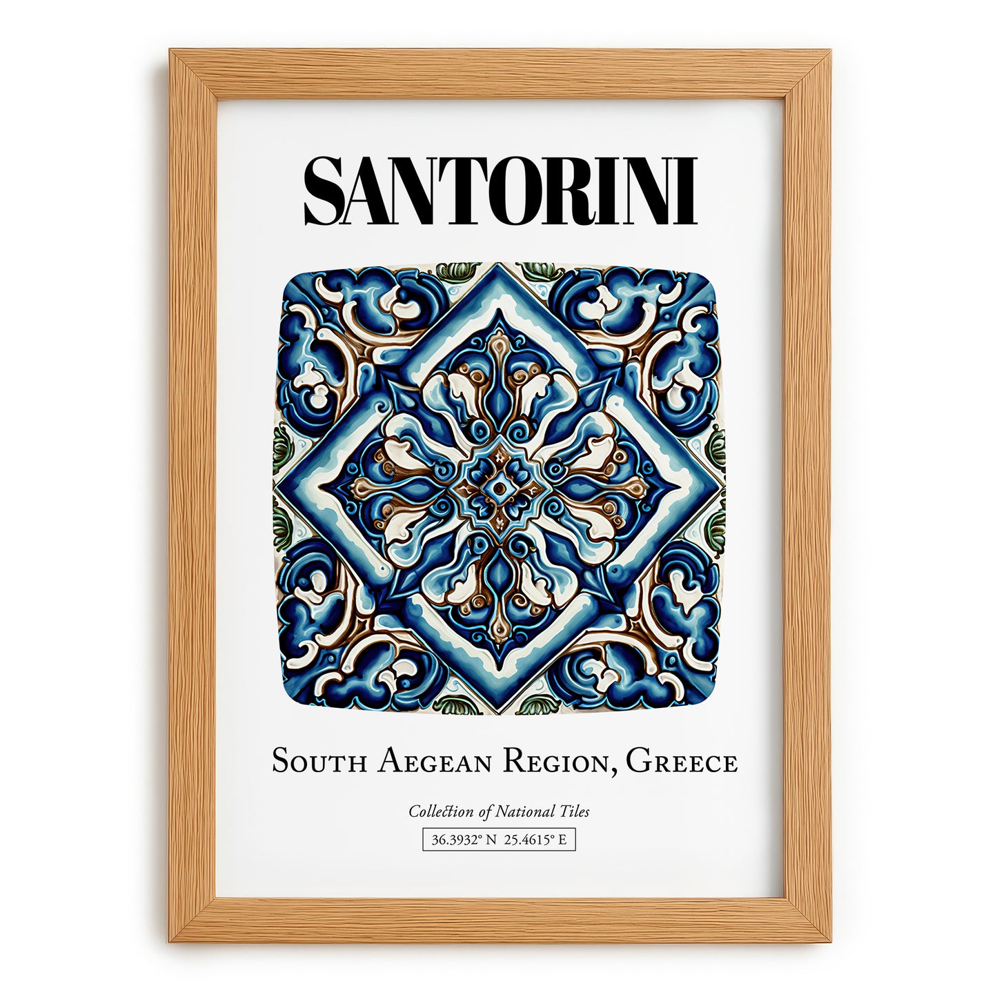 Santorini, Greece – Travel Poster, set in oak frame