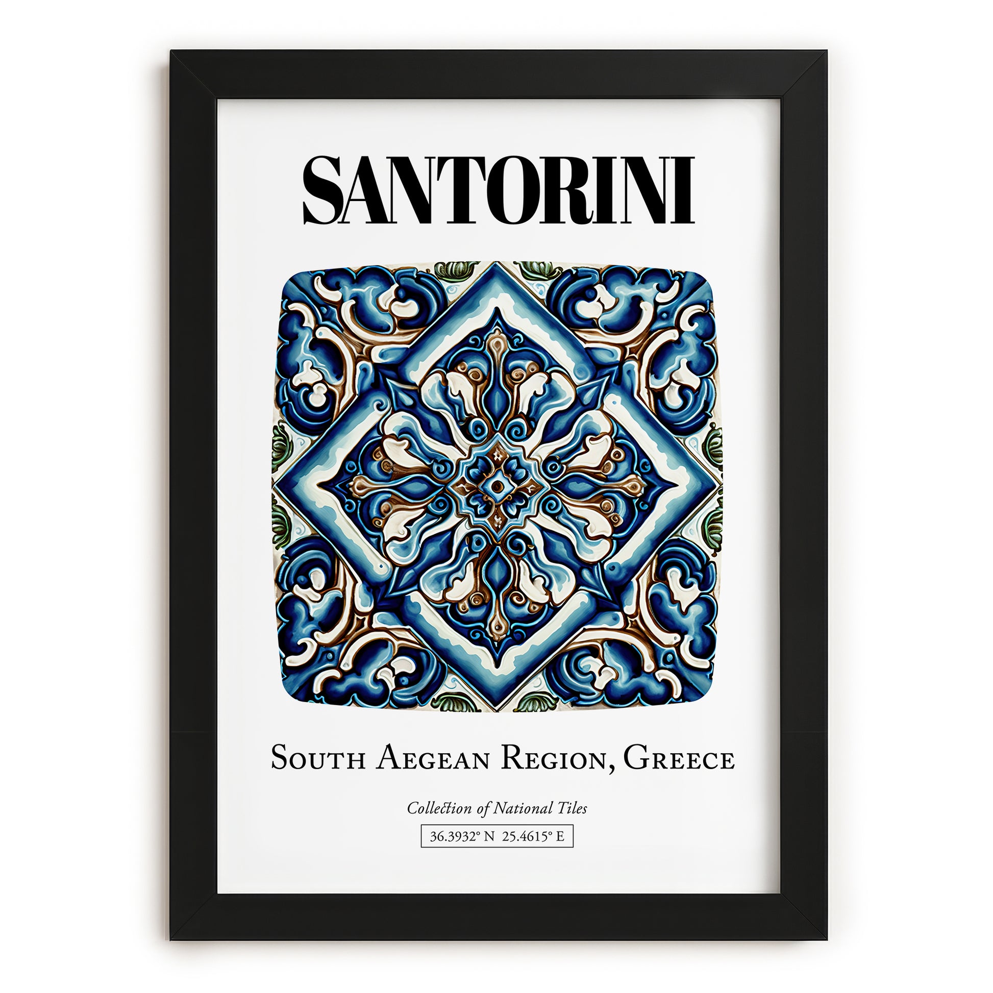 Santorini, Greece – Travel Poster, in sleek black frame