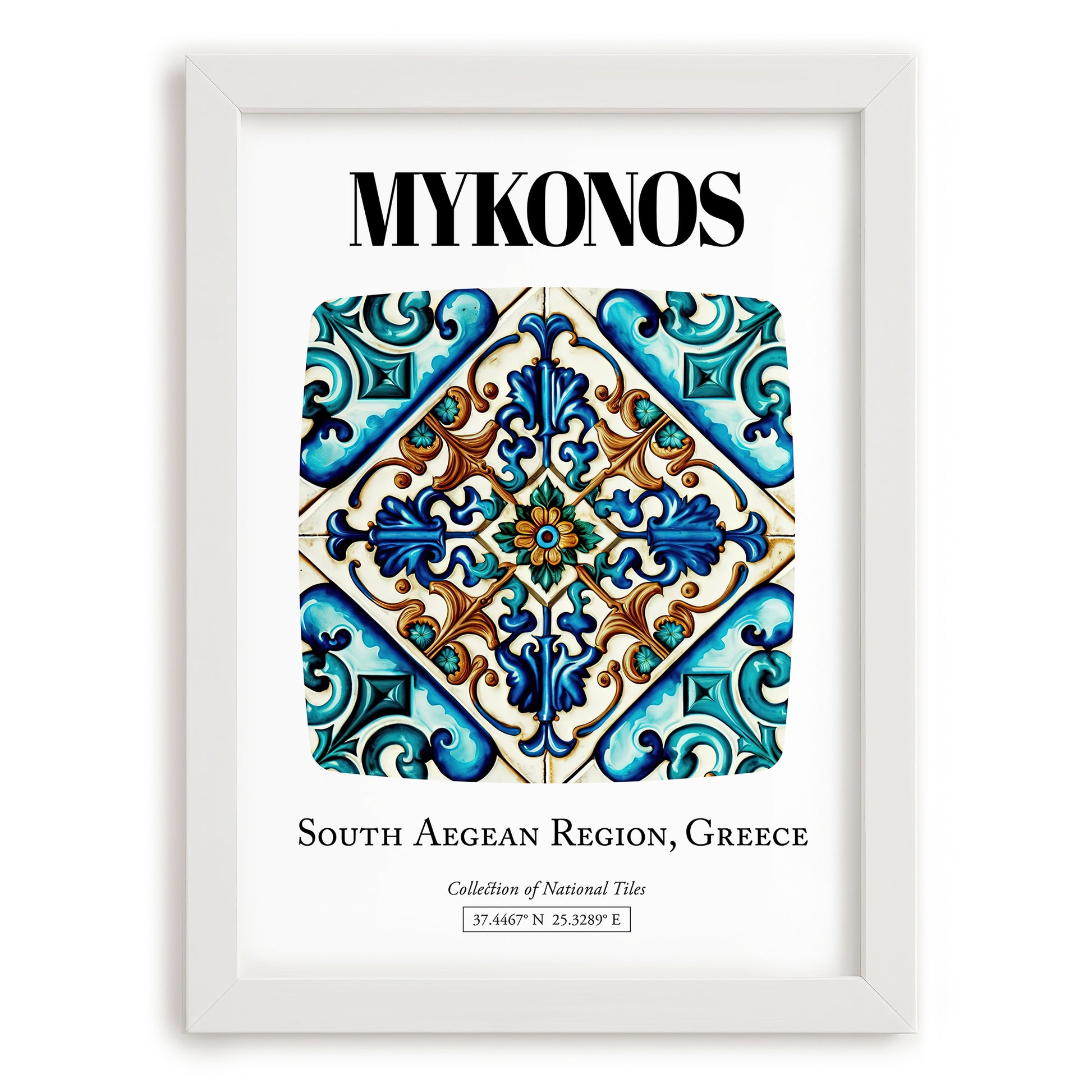 Mykonos, Greece – Travel Wall Decor, placed in minimal white frame