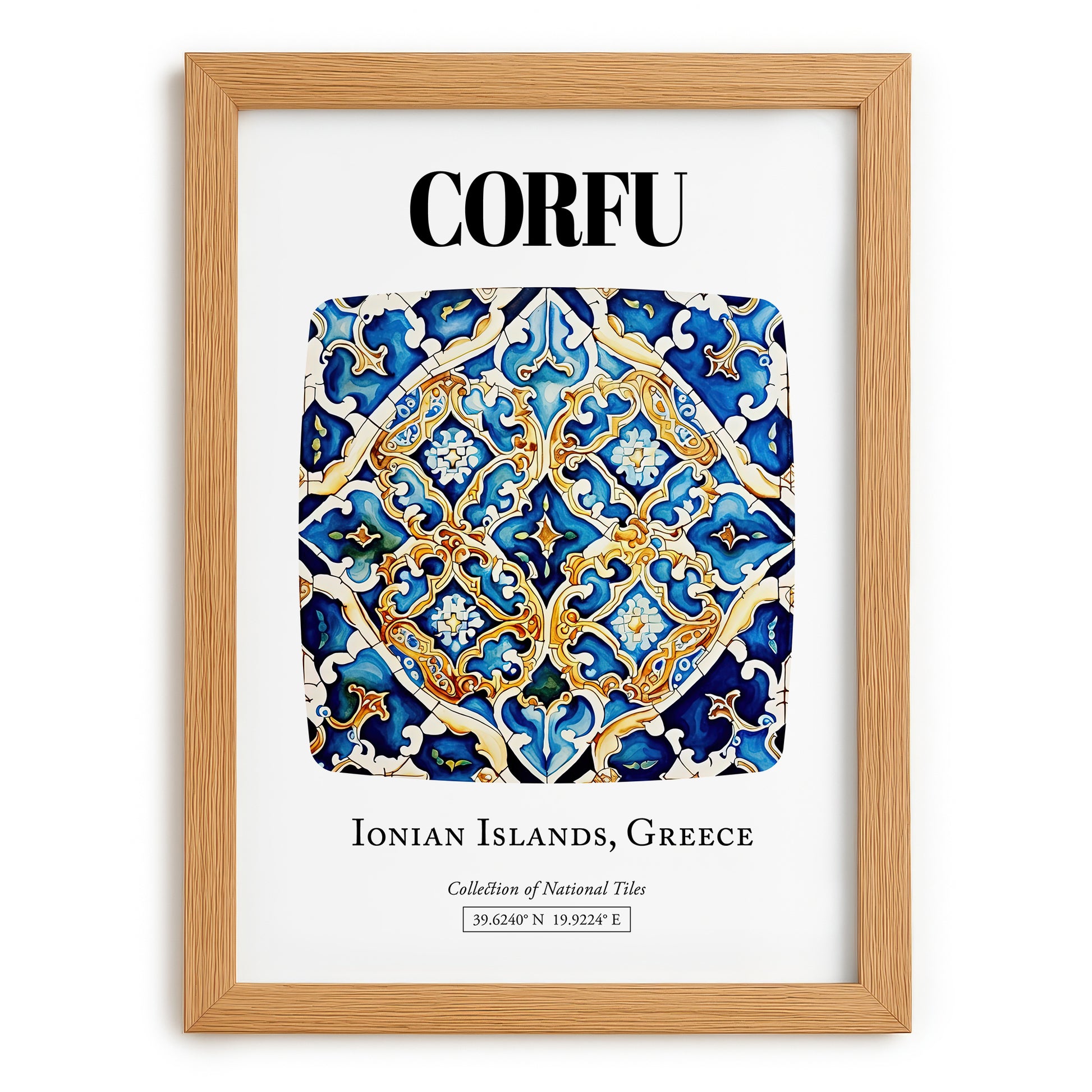 Corfu, Greece – Travel Print, set in oak frame