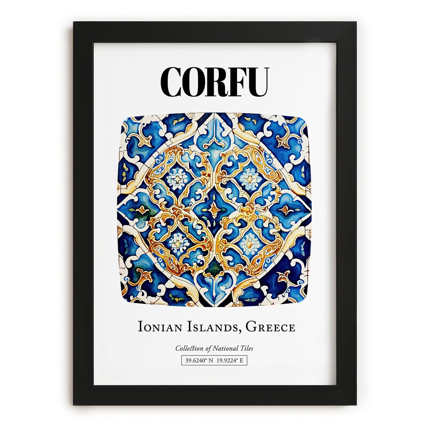Corfu, Greece – Travel Print, in sleek black frame