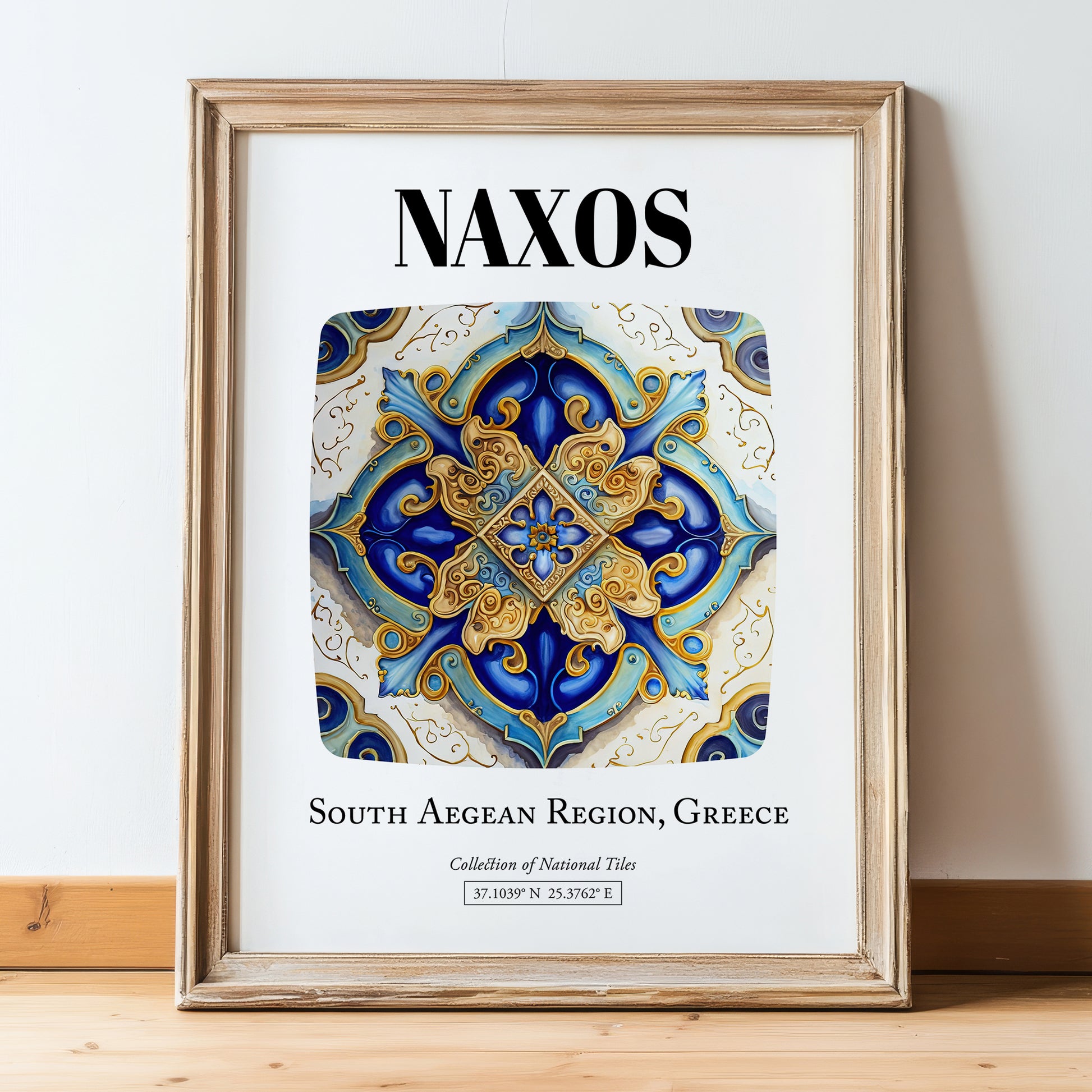 Naxos, Greece – Travel Wall Decor, in wooden frame leaning on the floor