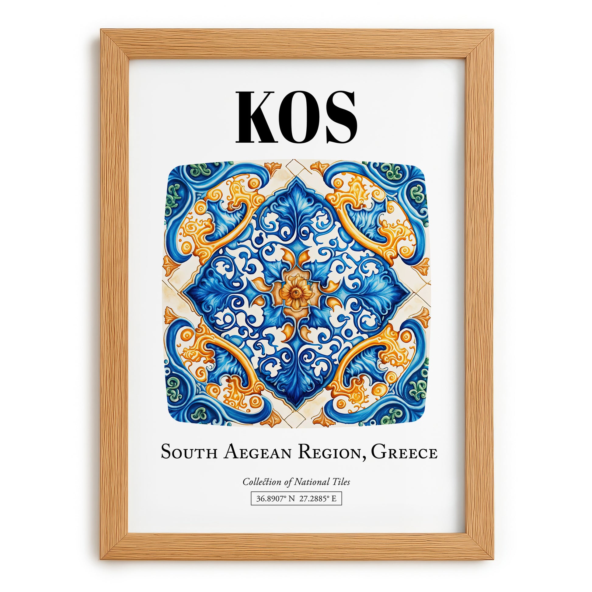 Kos, Greece – Global Cities Wall Print, set in oak frame