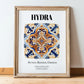 Hydra, Greece – Away From Home Poster, in wooden frame leaning on the floor