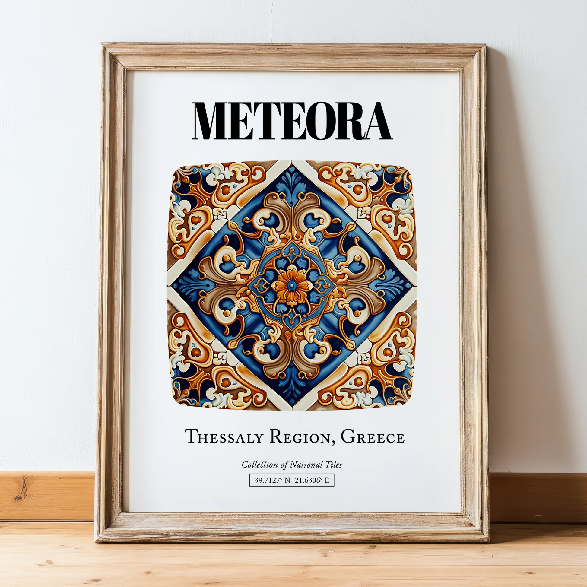 Meteora, Greece – Cityscape Wall Art, in wooden frame leaning on the floor