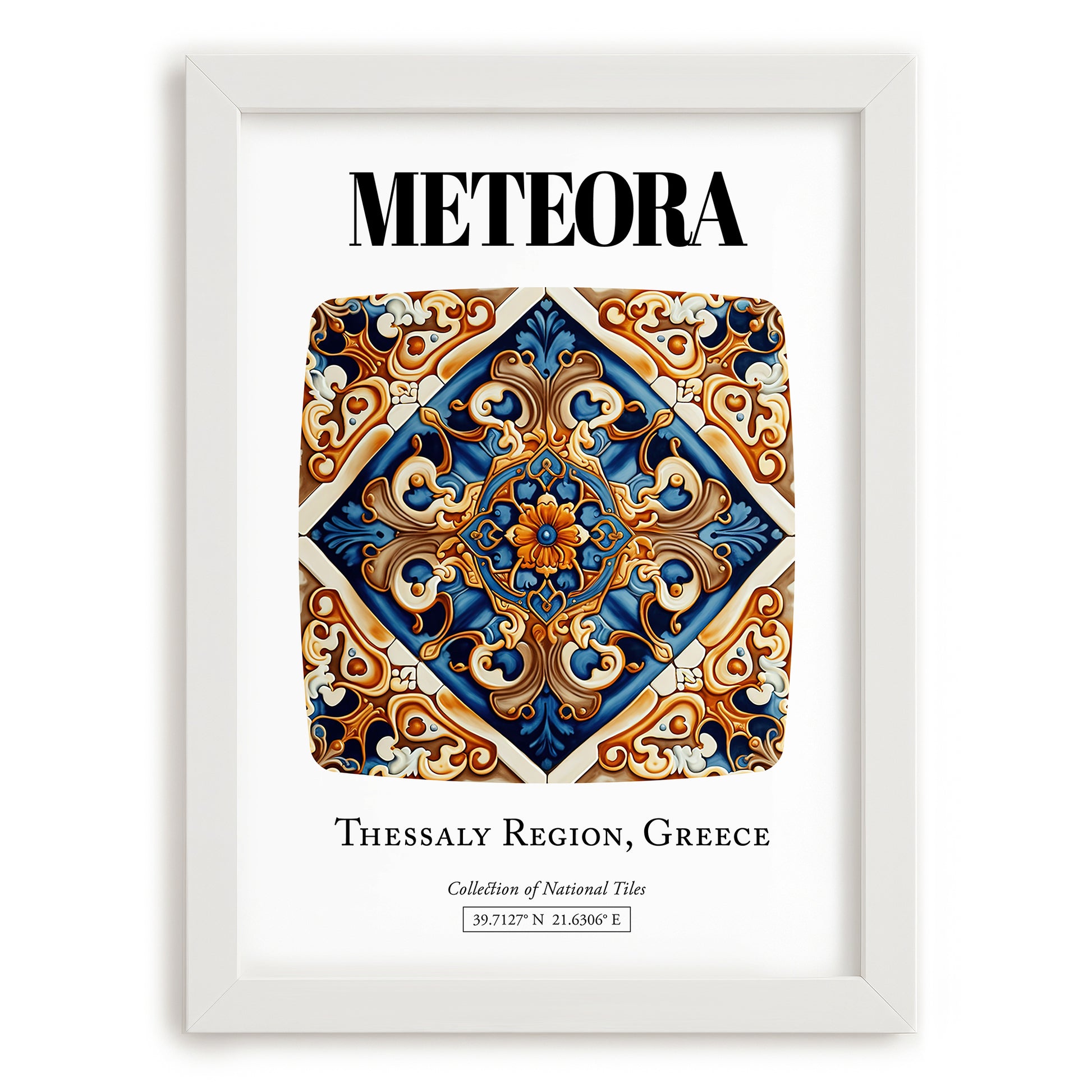 Meteora, Greece – Cityscape Wall Art, placed in minimal white frame