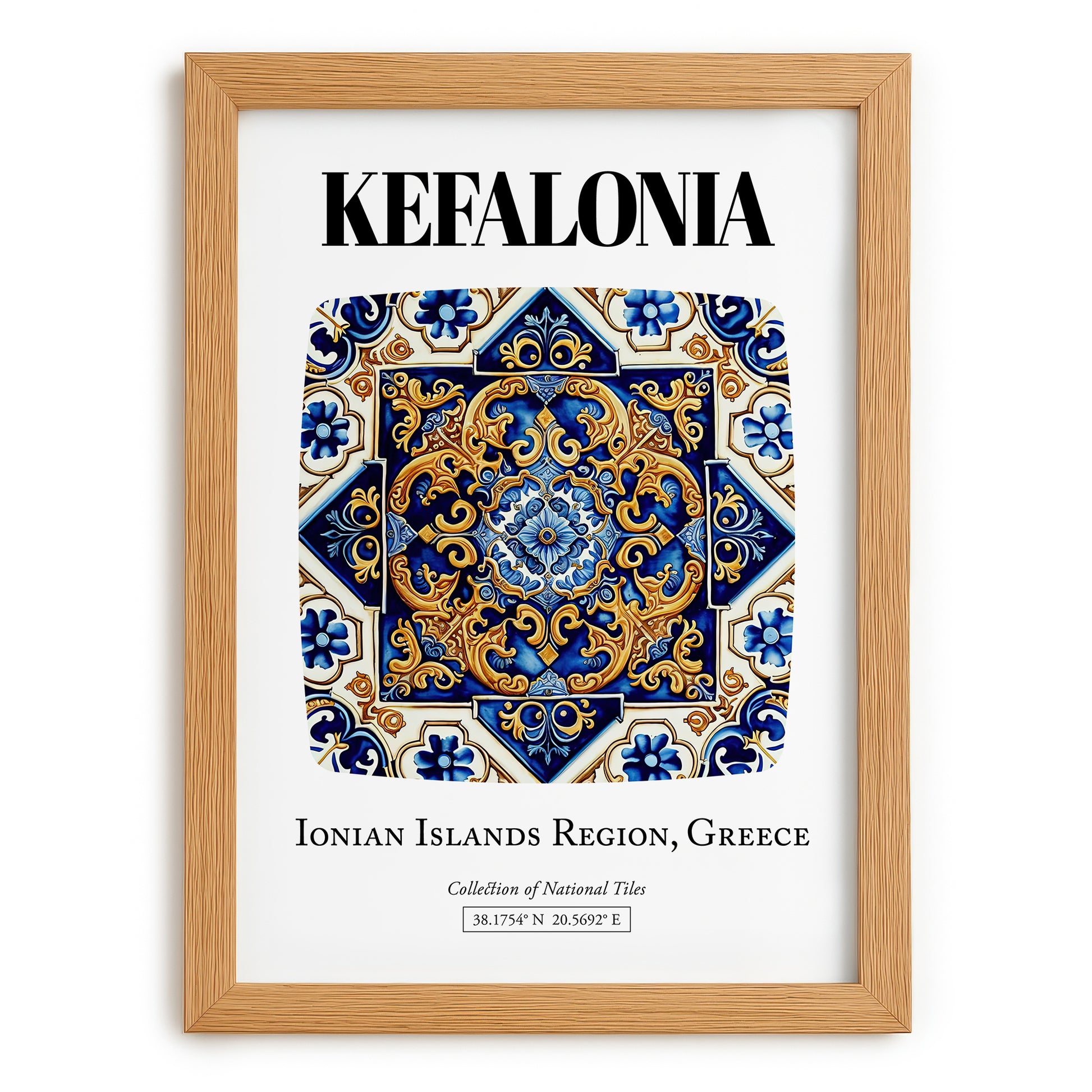 Kefalonia, Greece – Minimalist Travel Print, set in oak frame