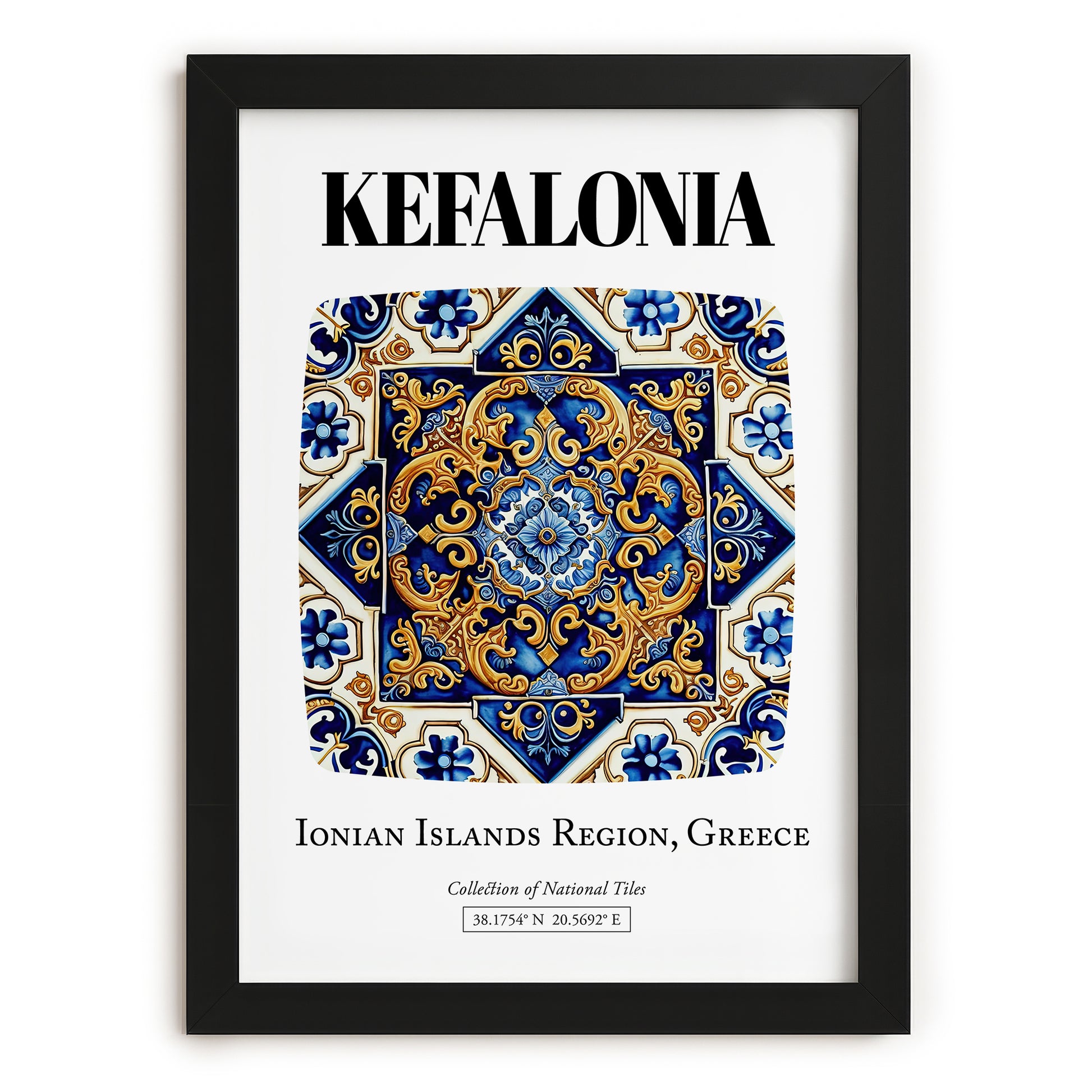 Kefalonia, Greece – Minimalist Travel Print, in sleek black frame
