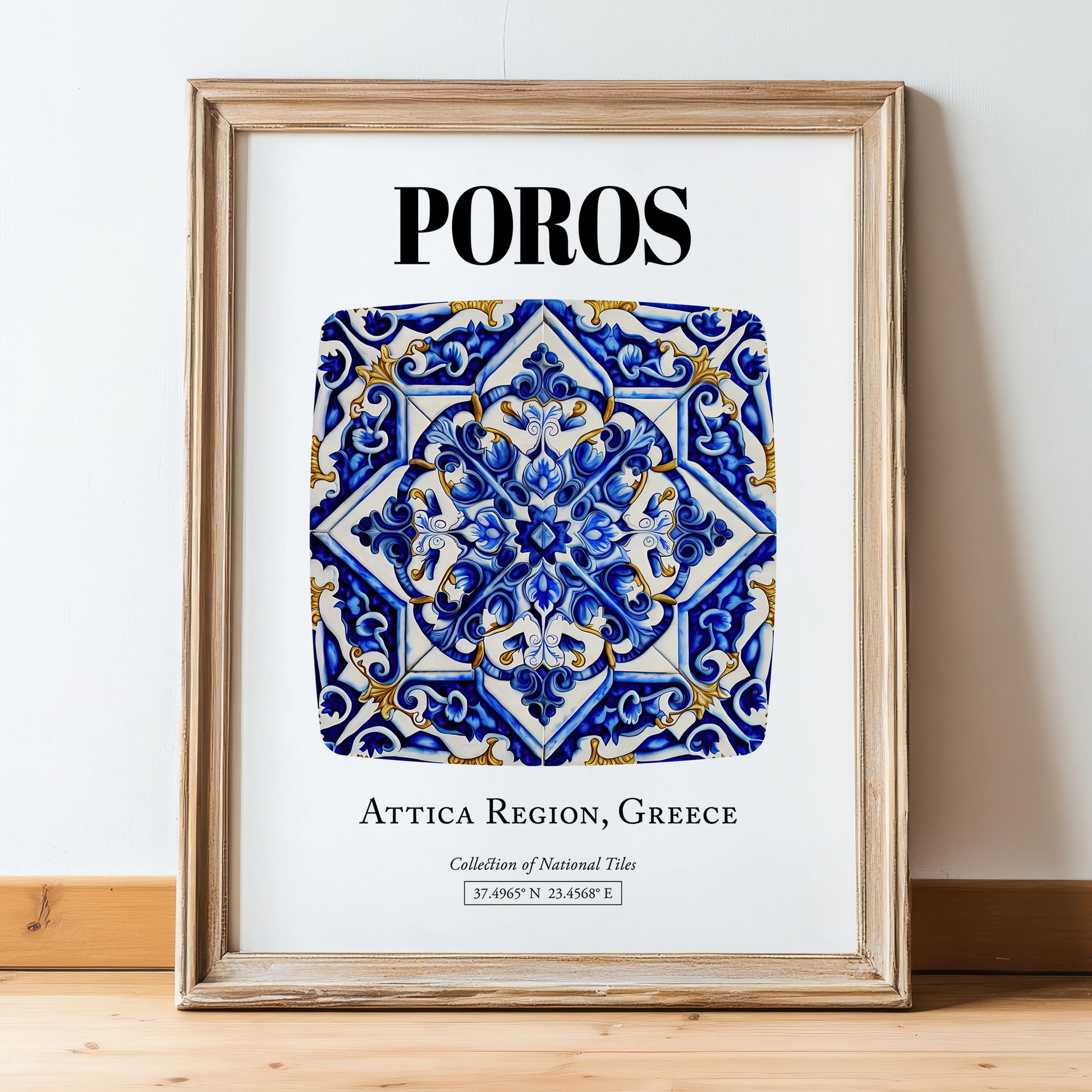 Poros, Greece – Travel Print, in wooden frame leaning on the floor