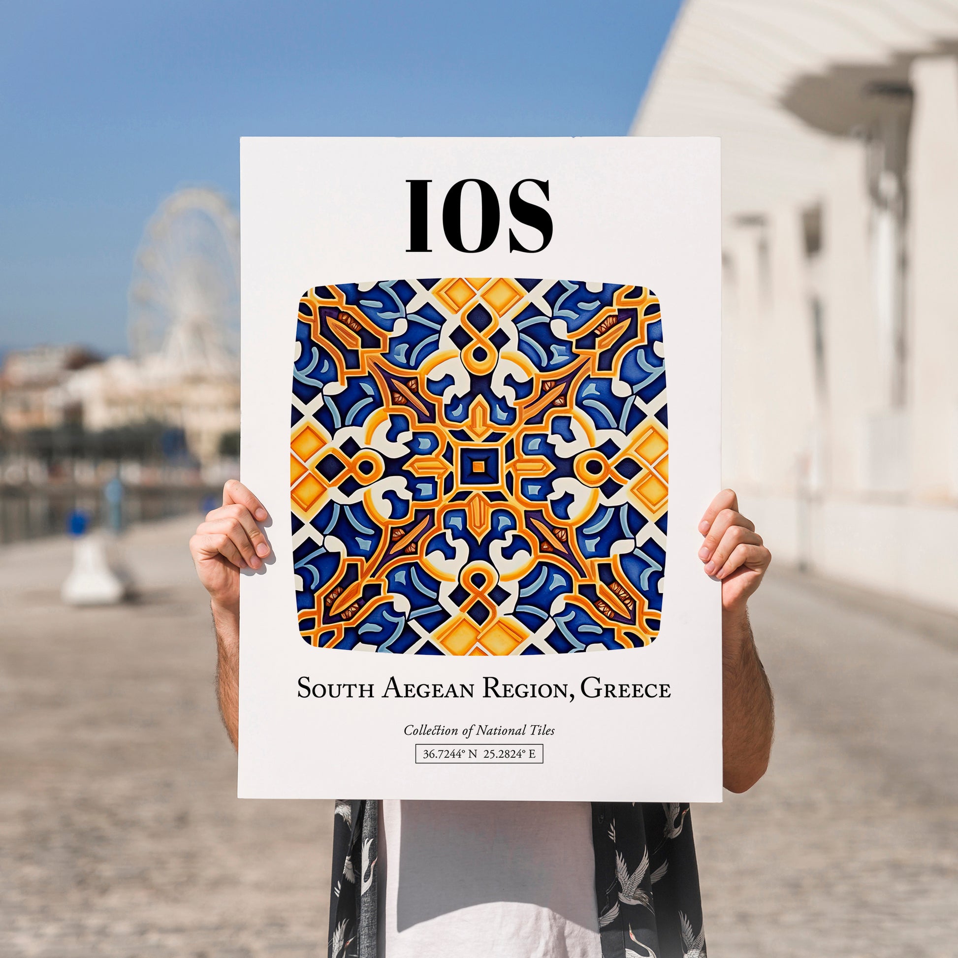 Ios, Greece – Travel Poster, no-text version framed in wood