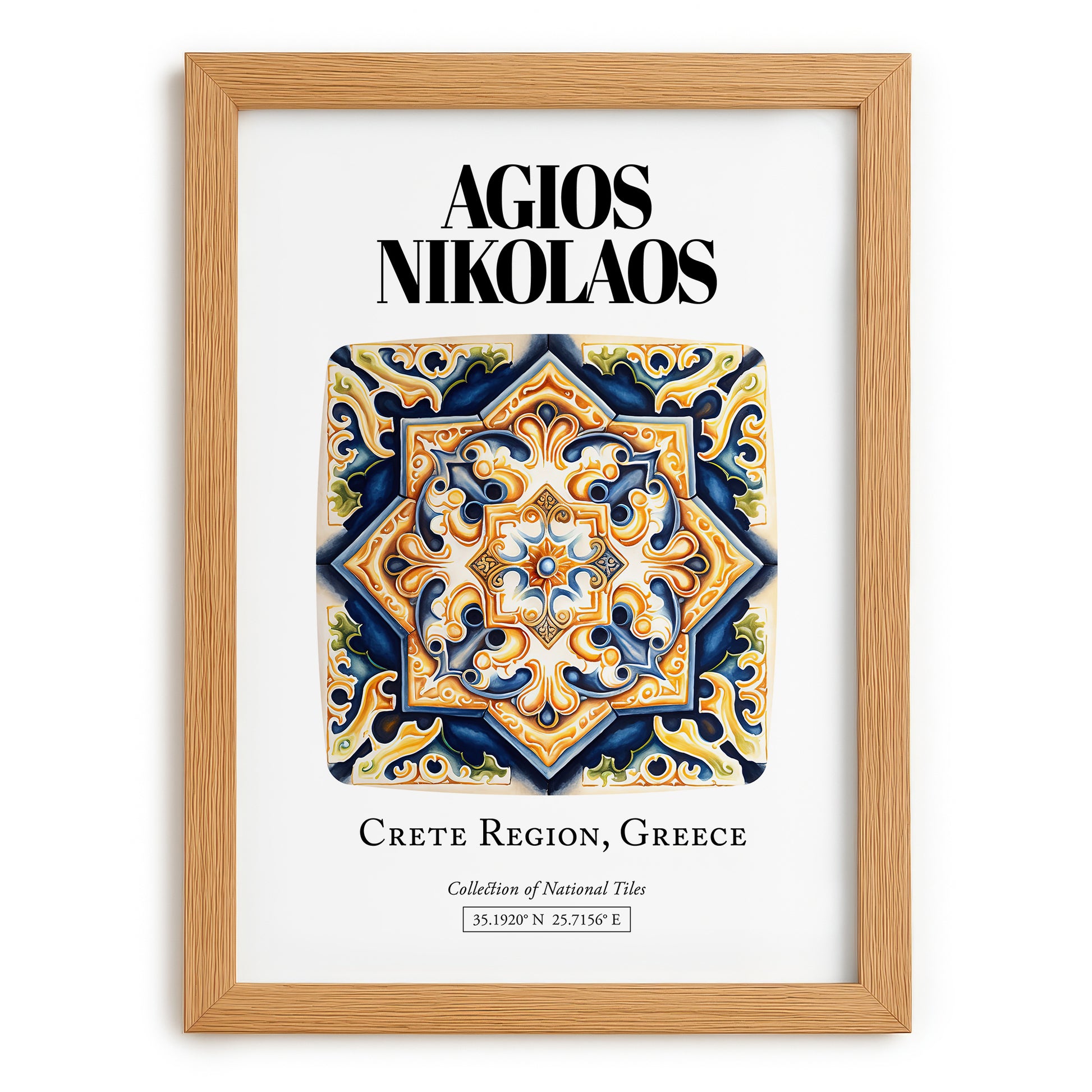 Agios Nikolaos, Greece – Travel Print, set in oak frame
