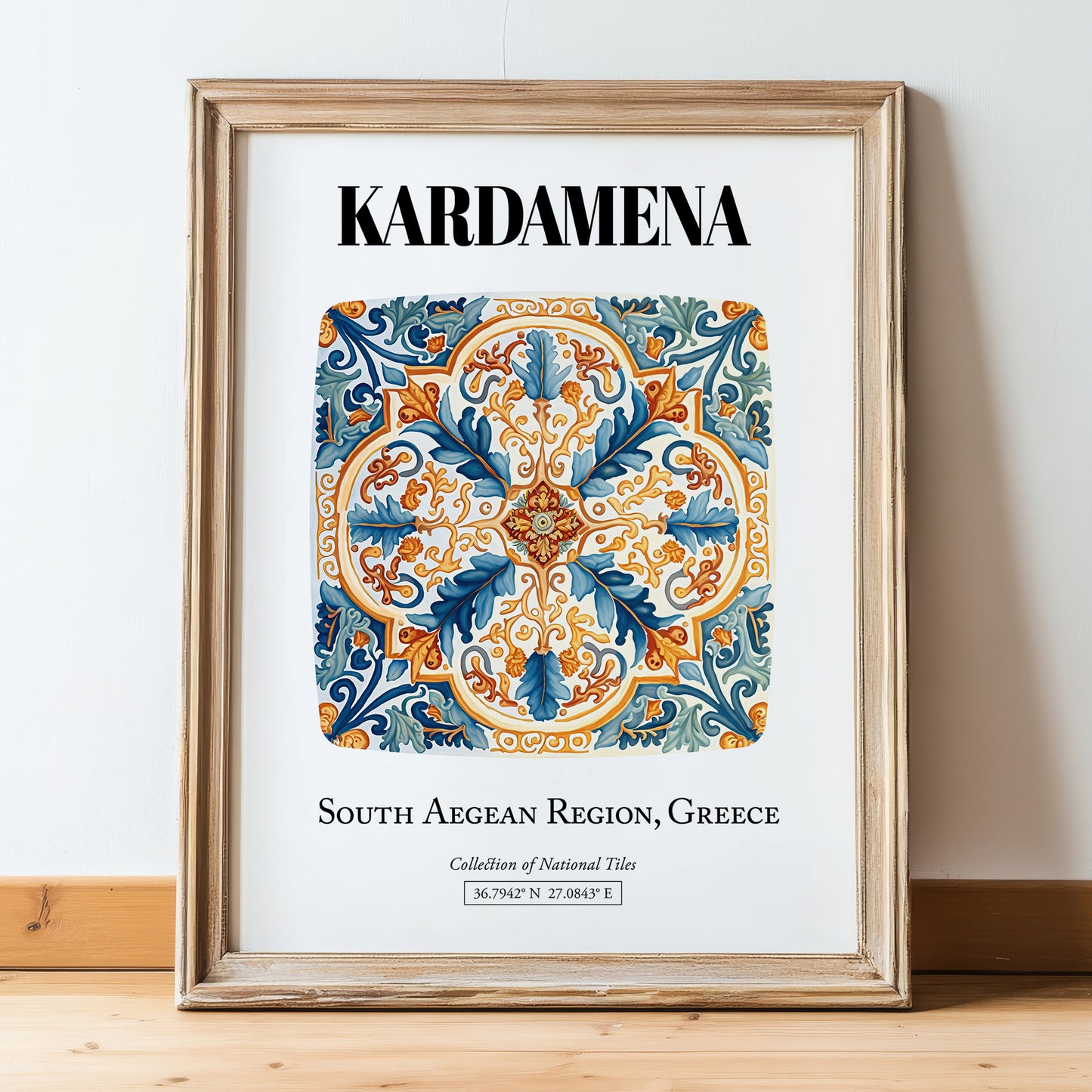 Kardamena, Greece – Global Cities Wall Print, in wooden frame leaning on the floor