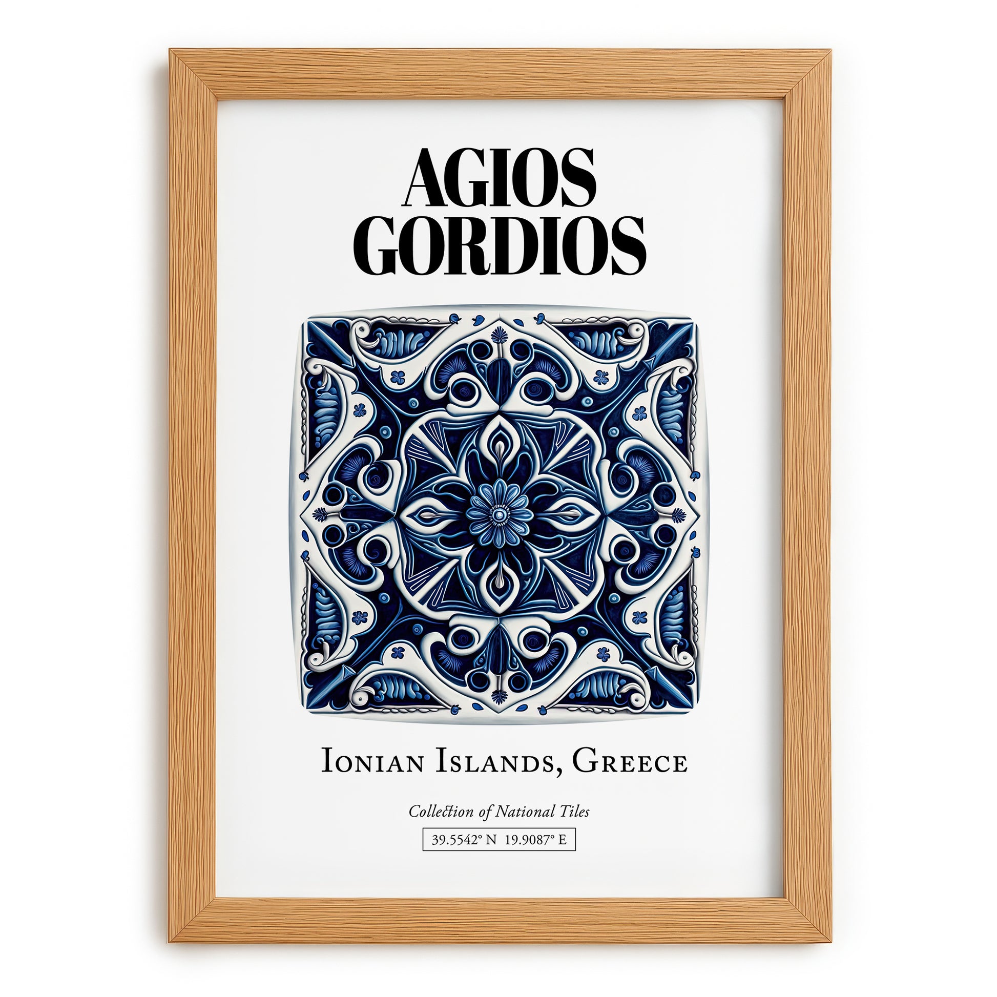 Agios Gordios, Greece – Away From Home Poster, set in oak frame