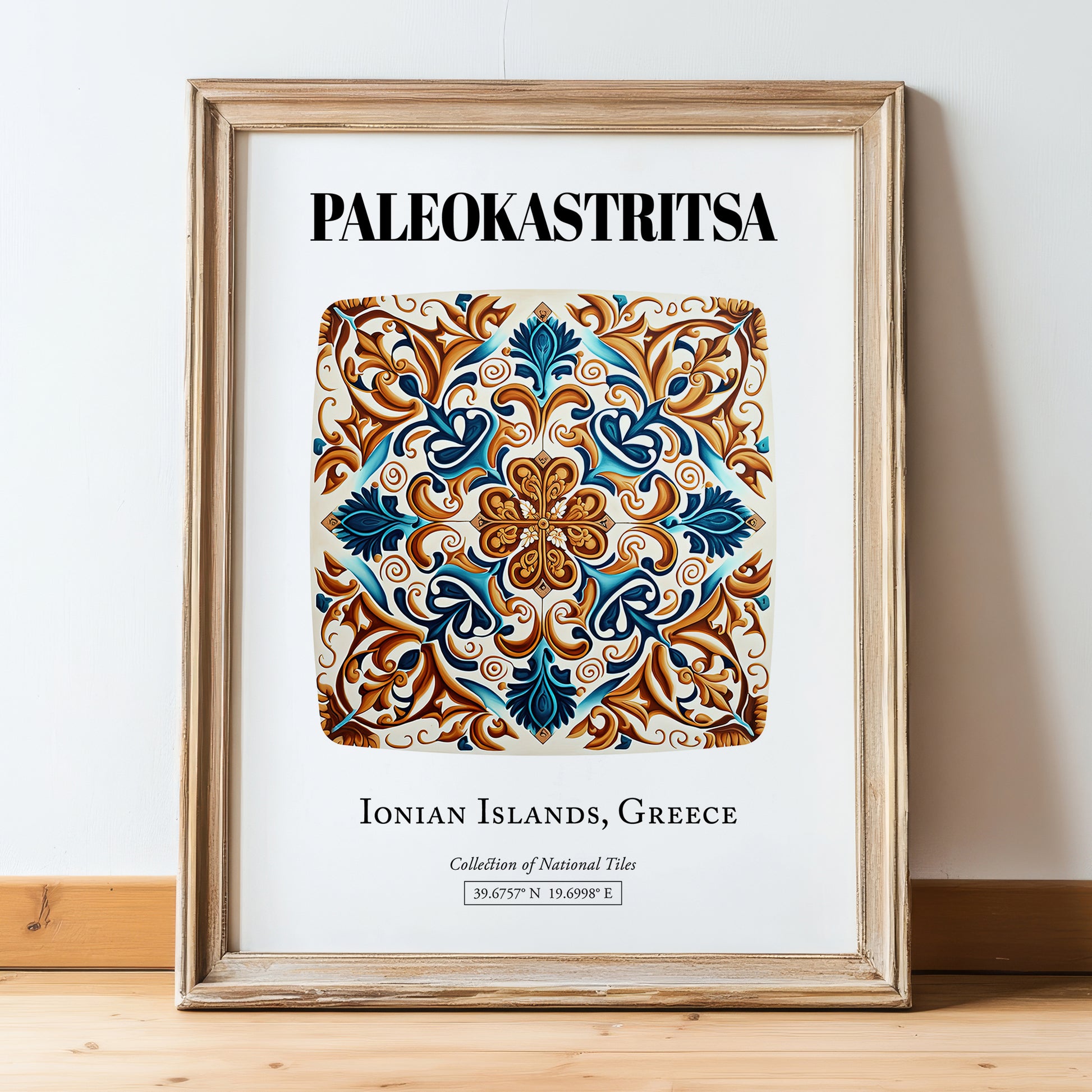 Paleokastritsa, Greece – Travel Wall Art, in wooden frame leaning on the floor