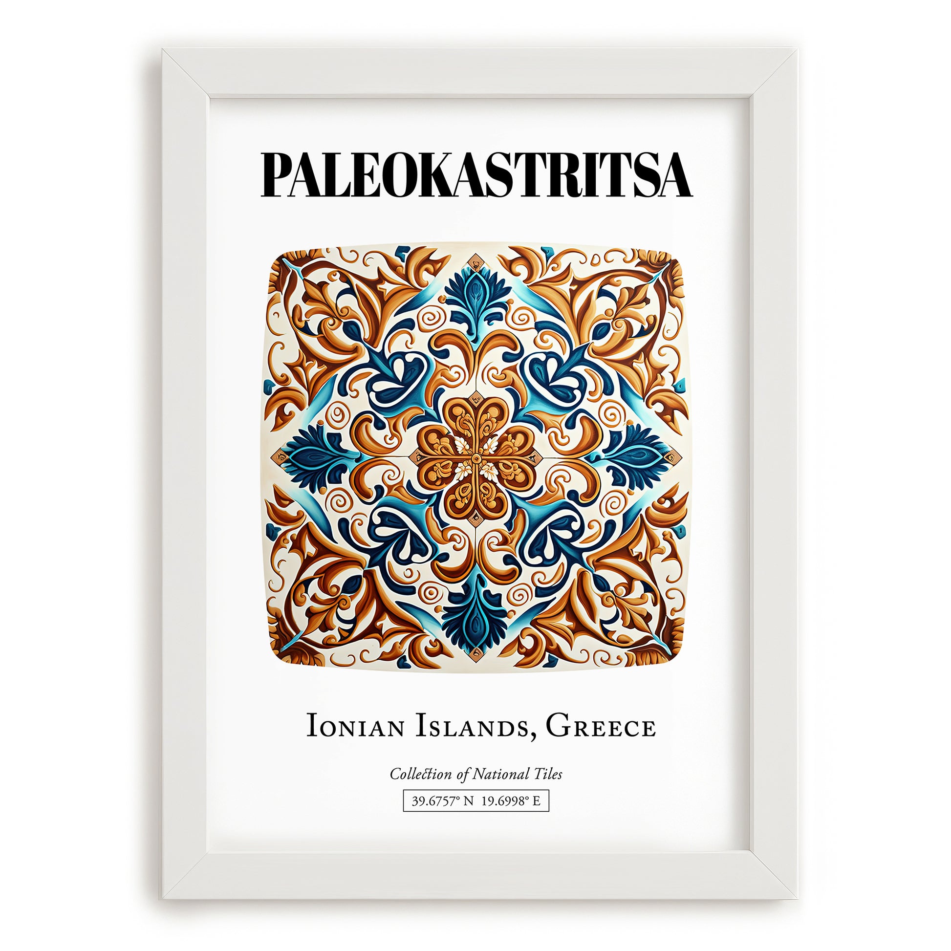 Paleokastritsa, Greece – Travel Wall Art, placed in minimal white frame