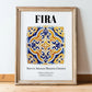Fira, Greece – Travel Print, in wooden frame leaning on the floor