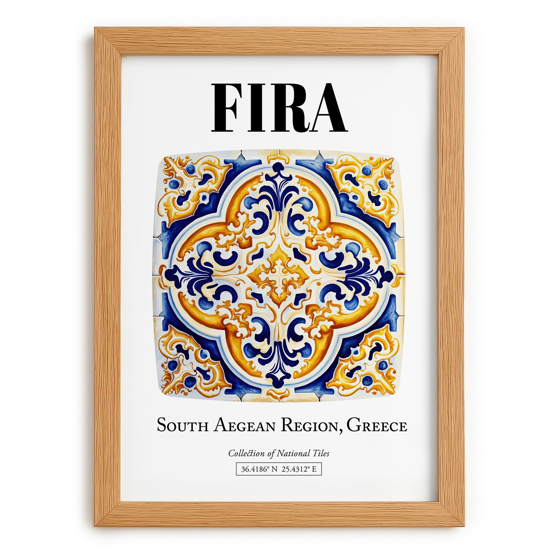 Fira, Greece – Travel Print, set in oak frame