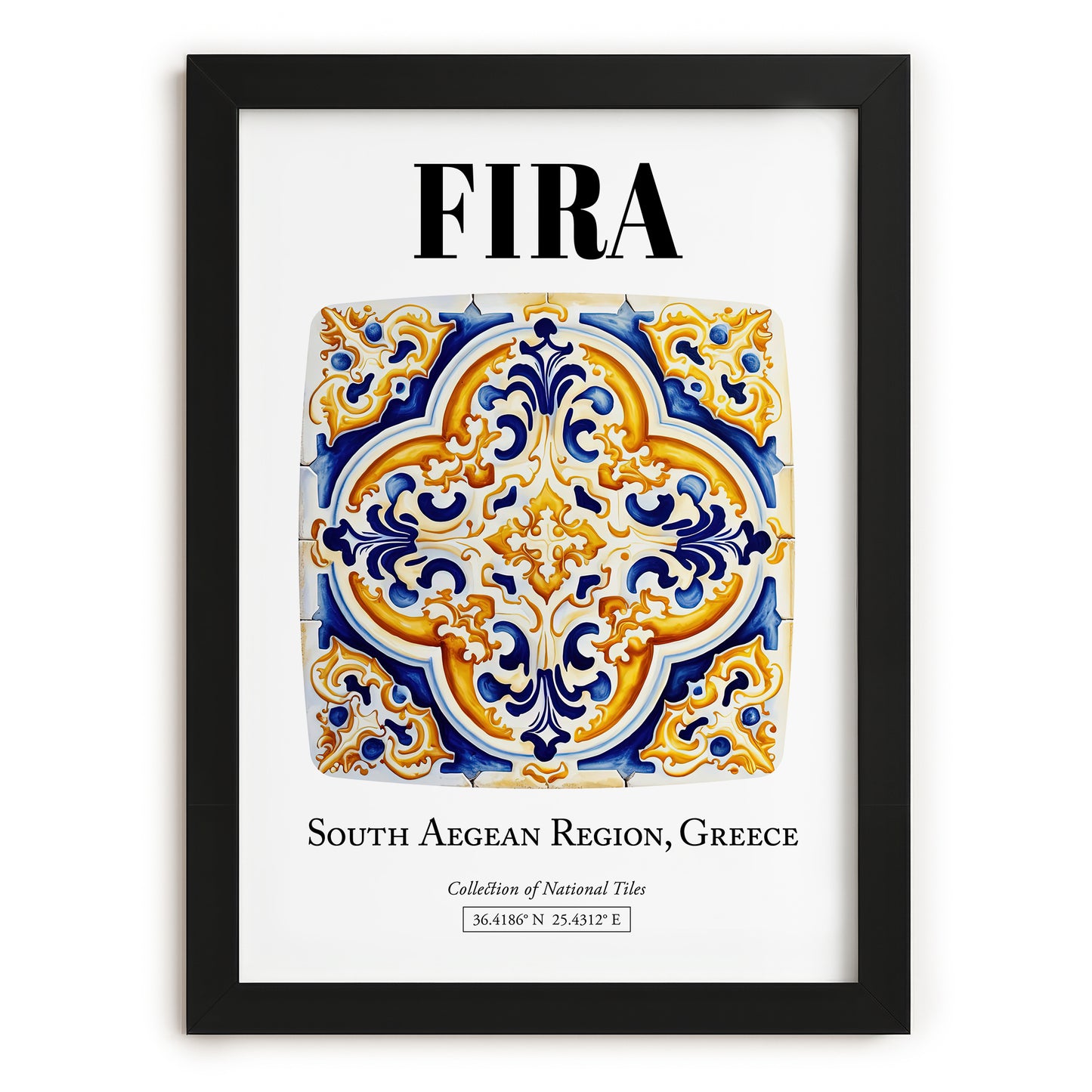 Fira, Greece – Travel Print, in sleek black frame