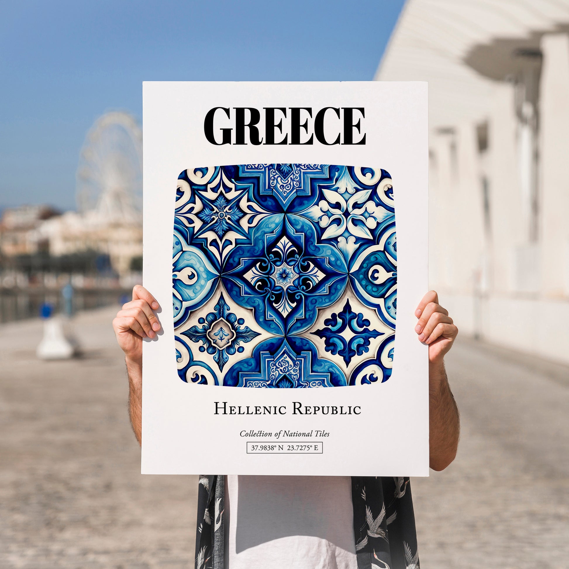 Greece, Hellenic Republic – Travel Print, no-text version framed in wood
