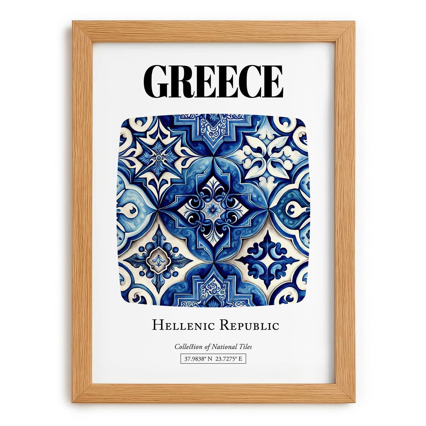 Greece, Hellenic Republic – Travel Print, set in oak frame