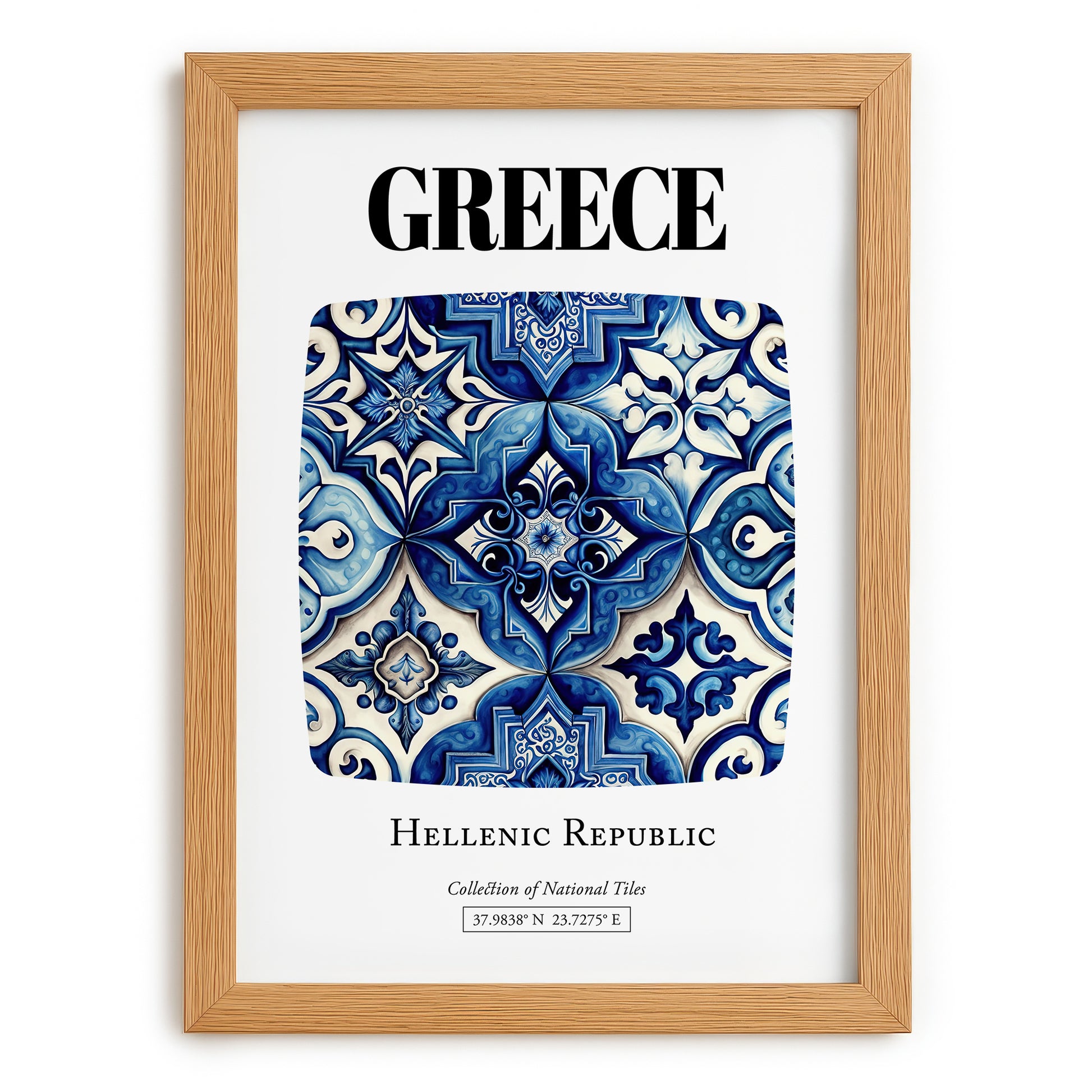 Greece, Hellenic Republic – Travel Print, set in oak frame